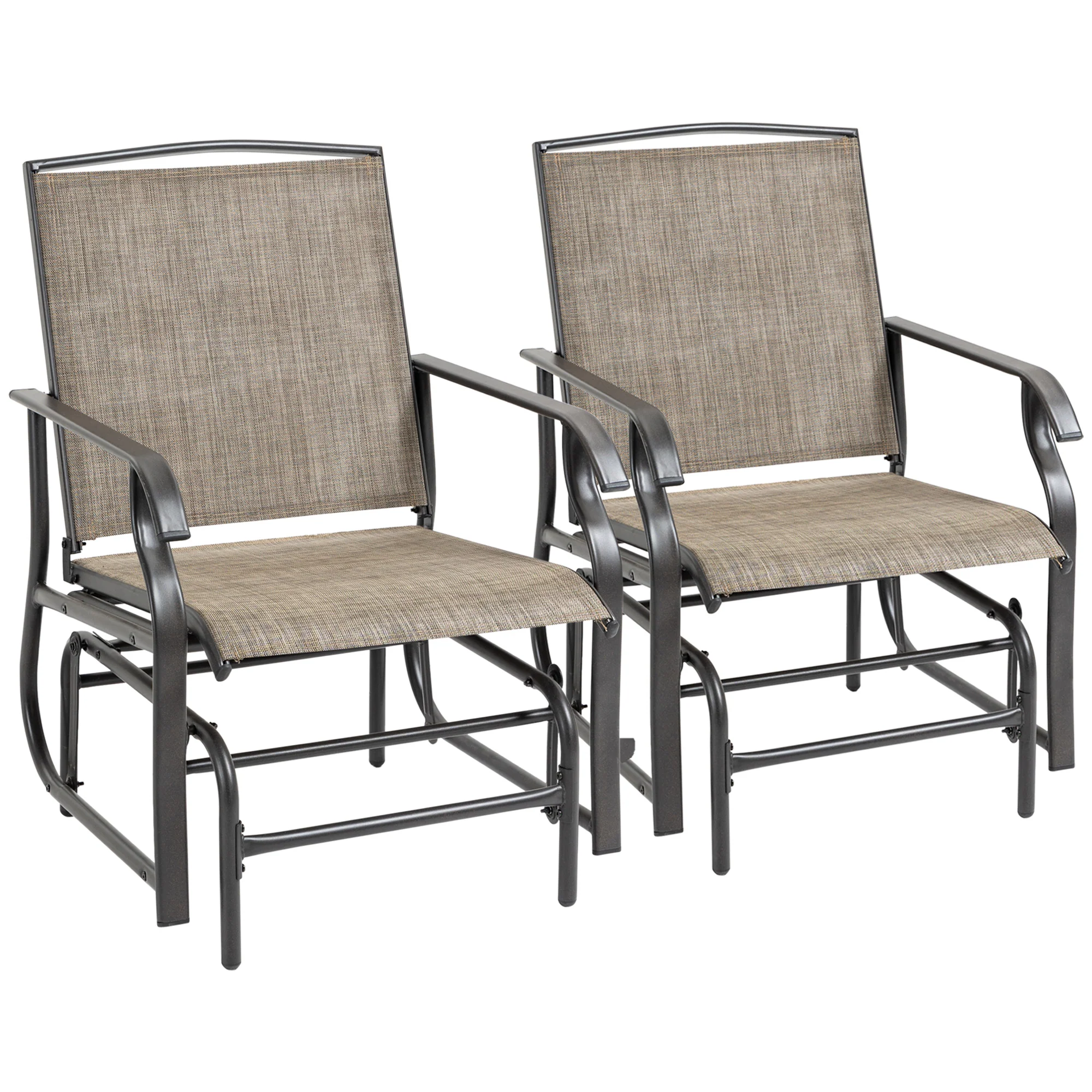 2 Pieces Outdoor Glider Rocking Chair Set with Breathable Mesh Fabric, Dark Brown - Image 12