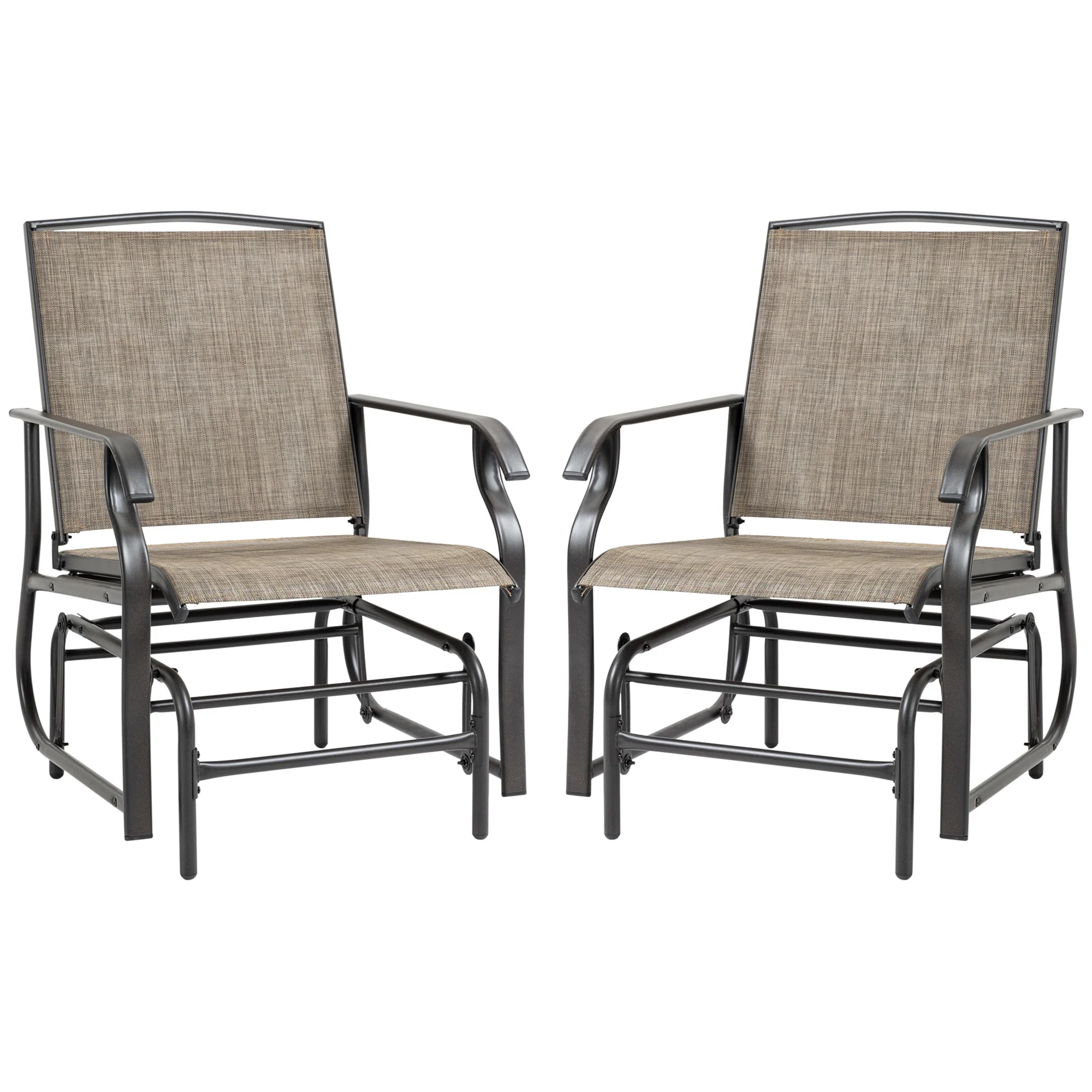 2 Pieces Outdoor Glider Rocking Chair Set with Breathable Mesh Fabric, Dark Brown - Image 2