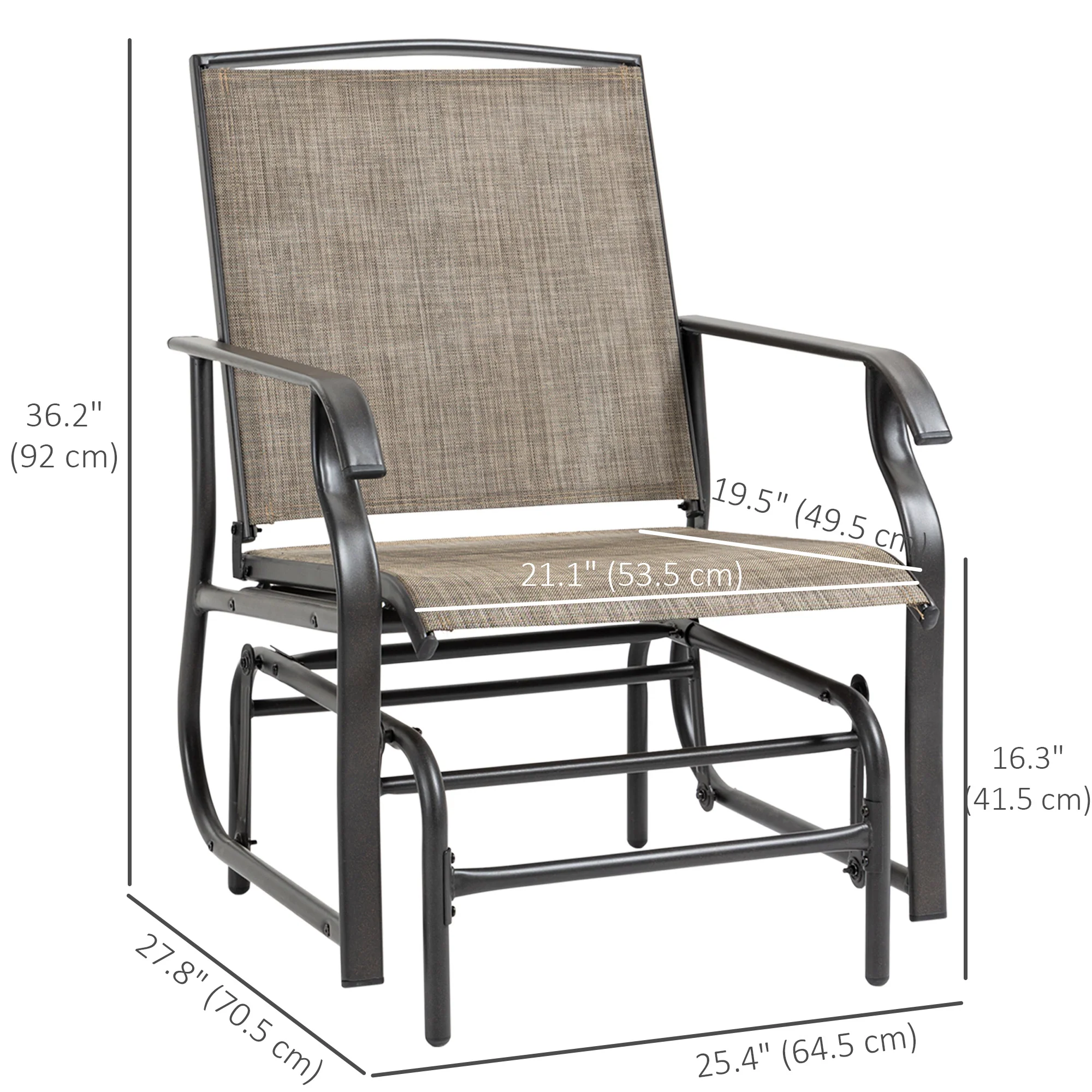 2 Pieces Outdoor Glider Rocking Chair Set with Breathable Mesh Fabric, Dark Brown - Image 5