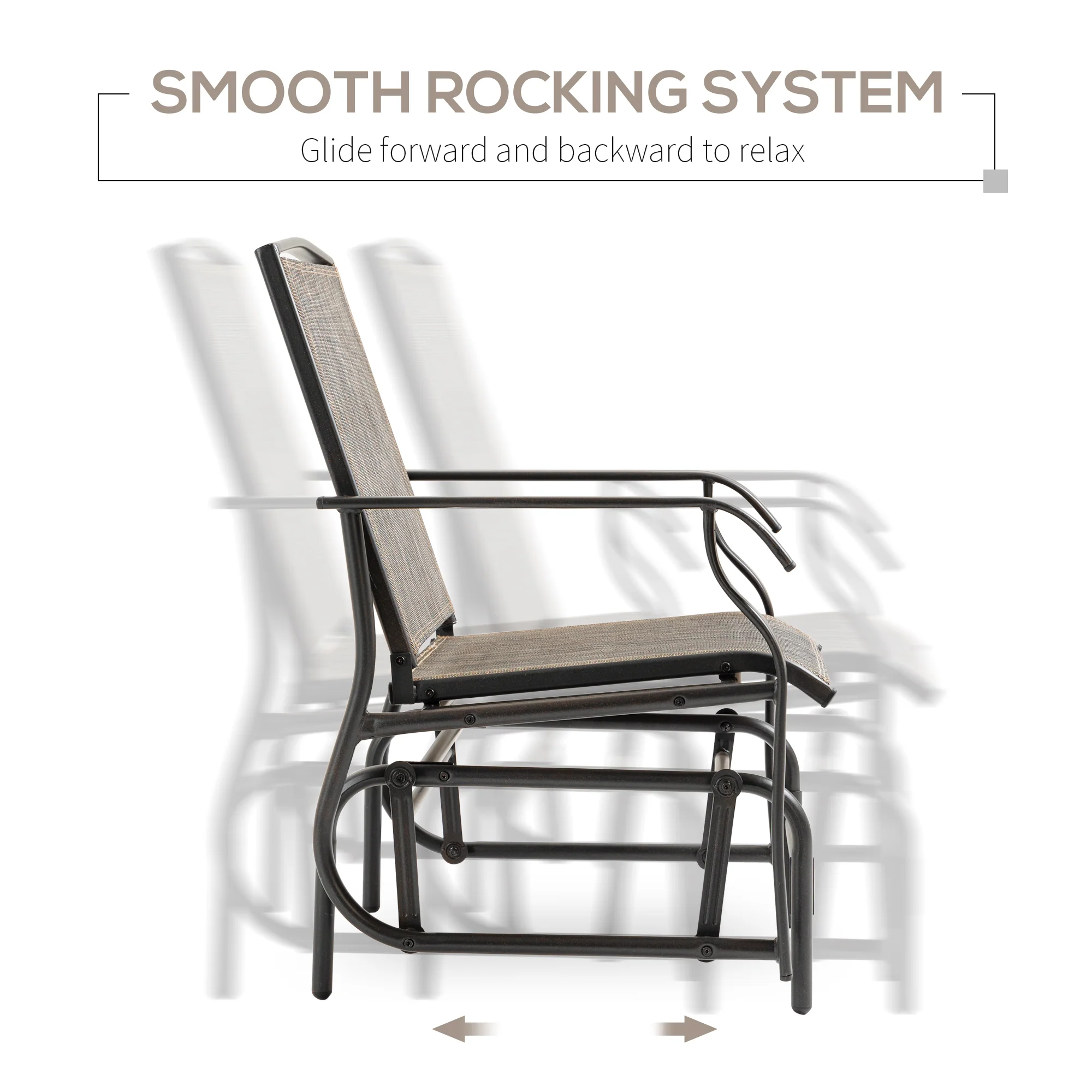 2 Pieces Outdoor Glider Rocking Chair Set with Breathable Mesh Fabric, Dark Brown - Image 6