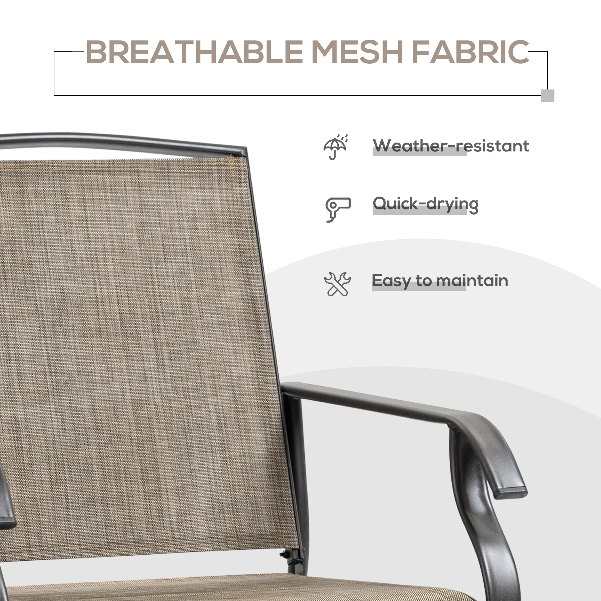 2 Pieces Outdoor Glider Rocking Chair Set with Breathable Mesh Fabric, Dark Brown - Image 7