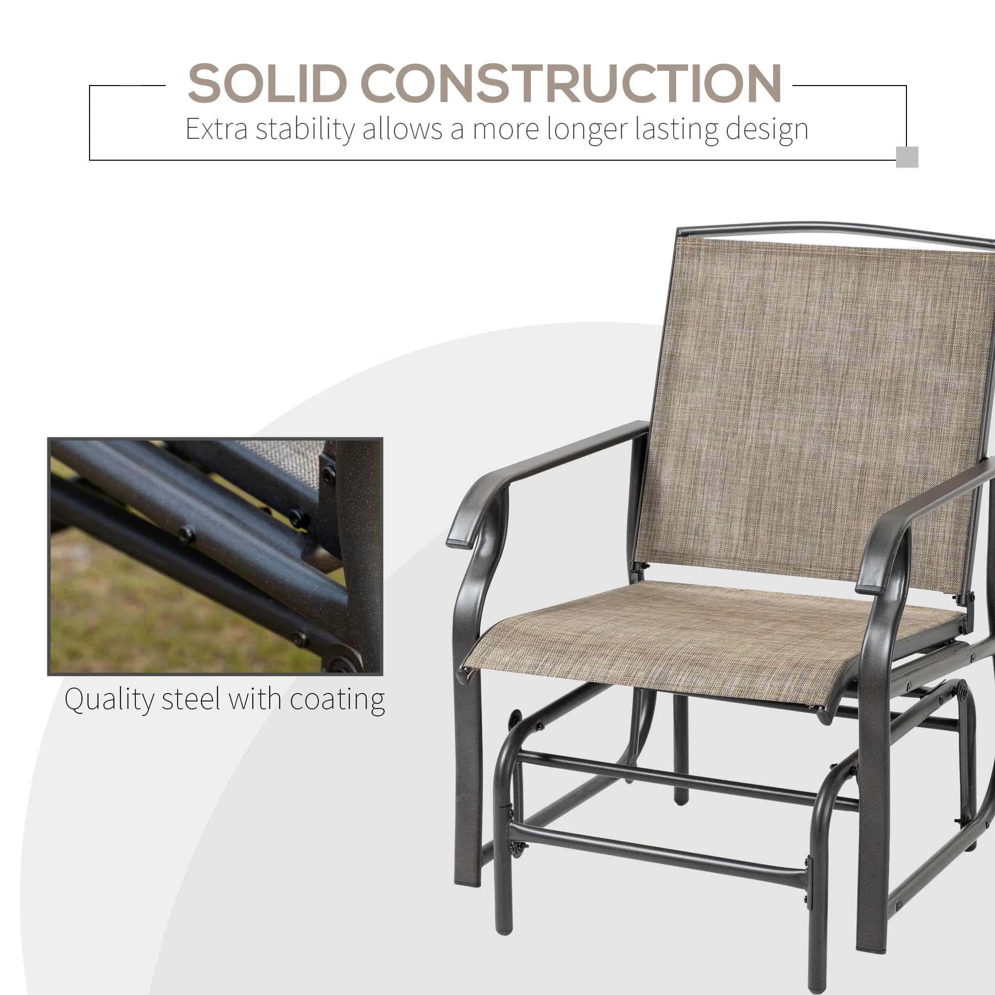 2 Pieces Outdoor Glider Rocking Chair Set with Breathable Mesh Fabric, Dark Brown - Image 8