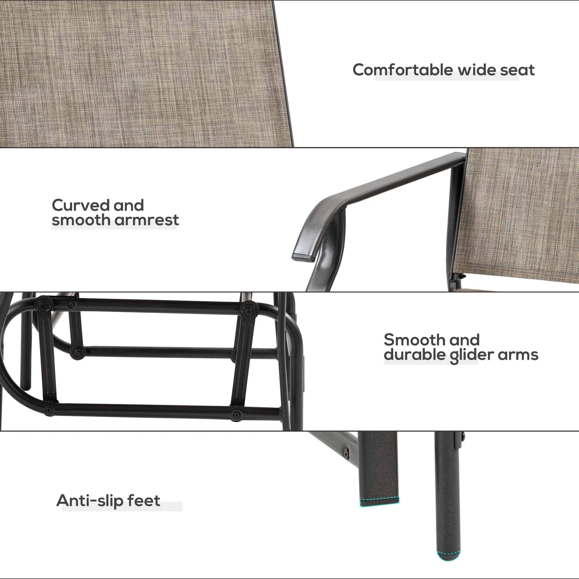 2 Pieces Outdoor Glider Rocking Chair Set with Breathable Mesh Fabric, Dark Brown - Image 9