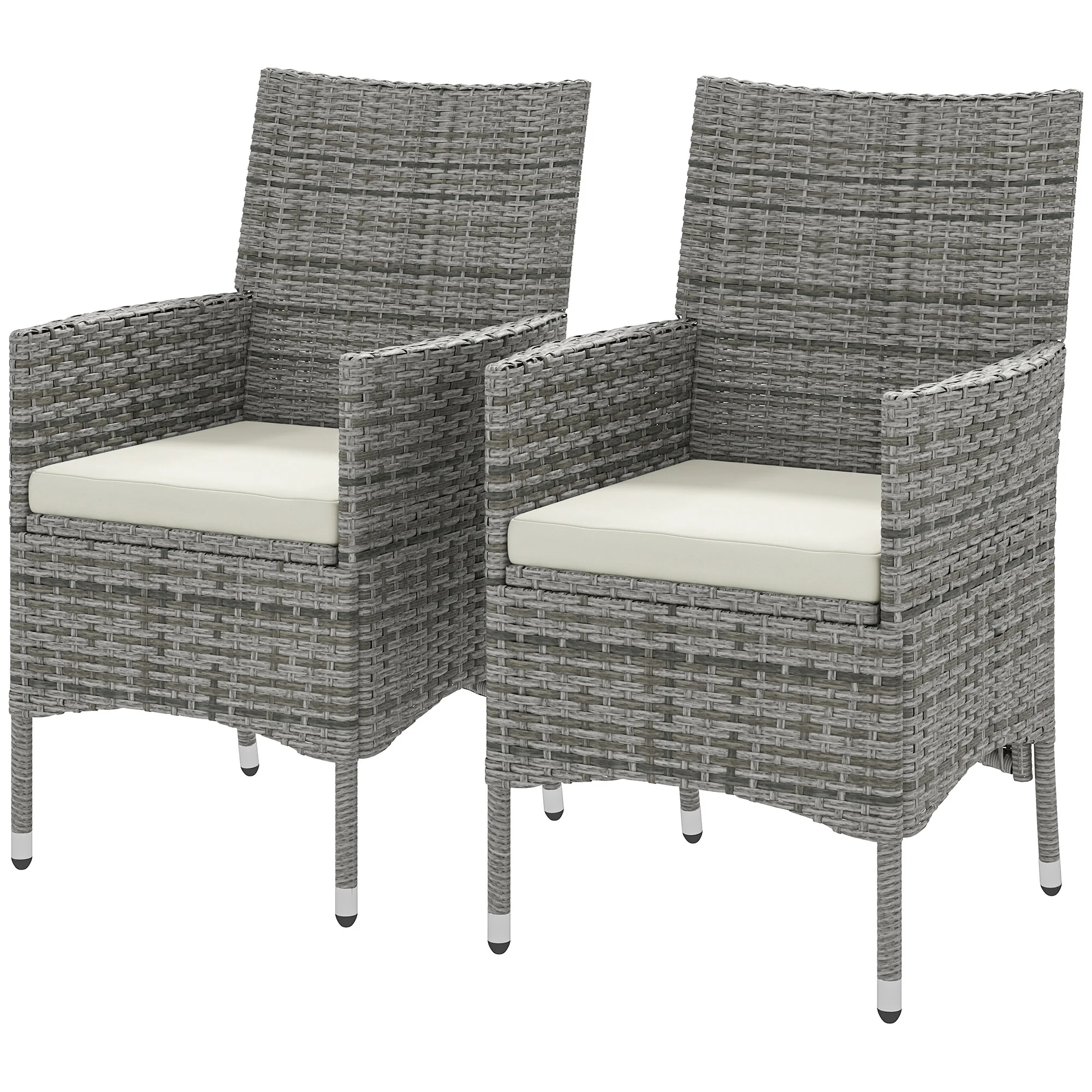 2 Piece PE Rattan Dining Chair Set with Cushions & High Back, Mixed Grey - Image 2