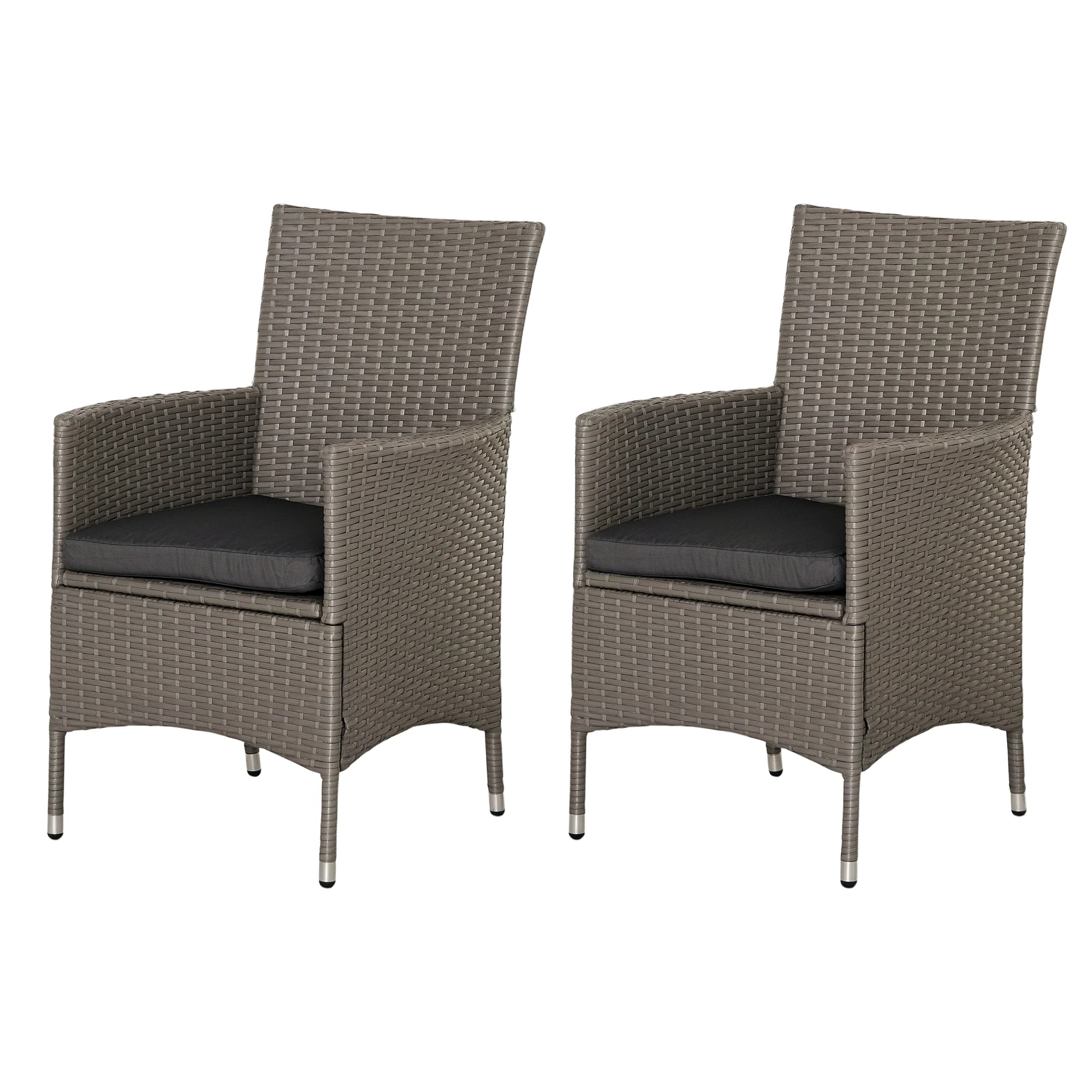 2 Piece PE Rattan Dining Chair Set with Cushions & High Back, Grey