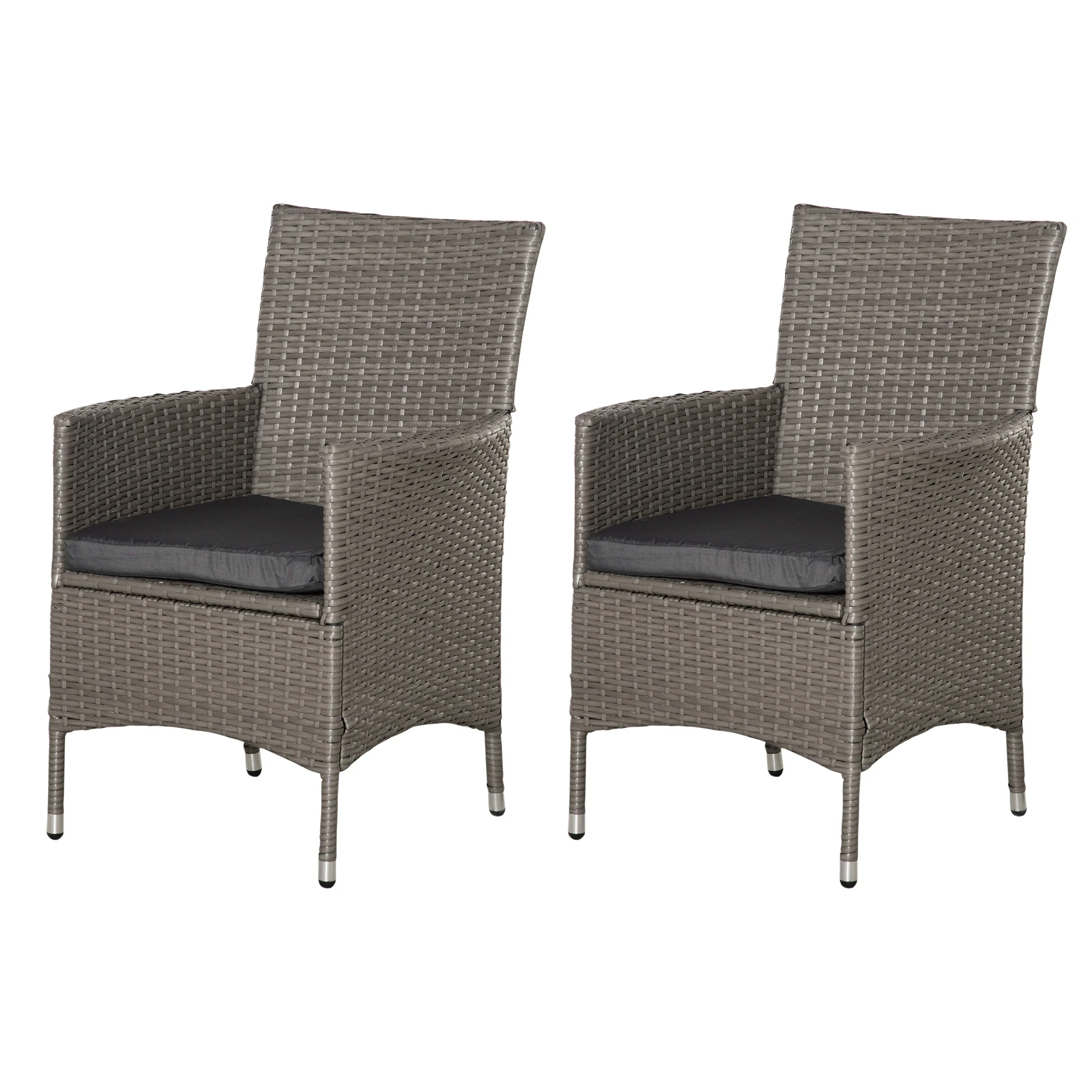 2 Piece PE Rattan Dining Chair Set with Cushions & High Back, Grey - Image 12