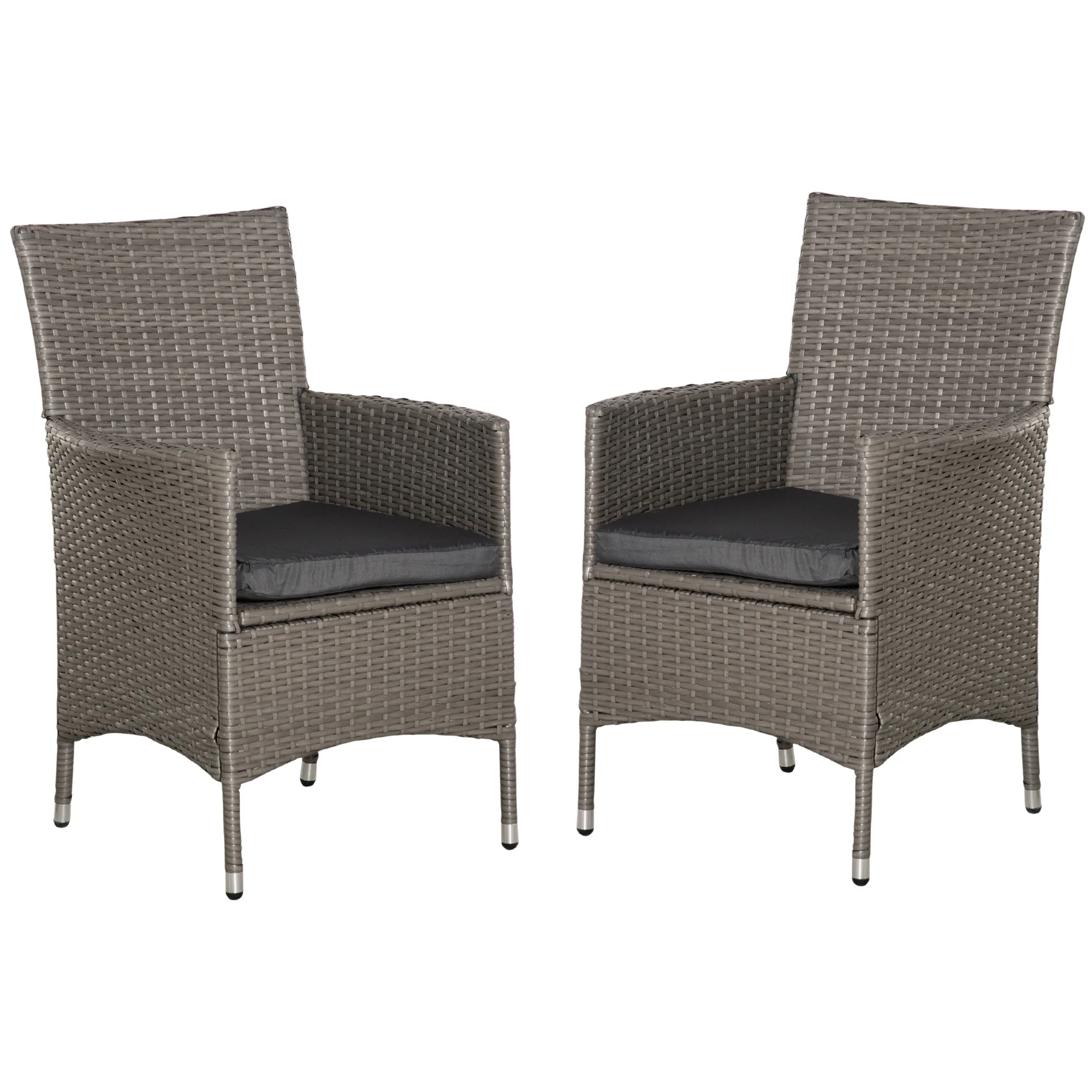 2 Piece PE Rattan Dining Chair Set with Cushions & High Back, Grey - Image 2