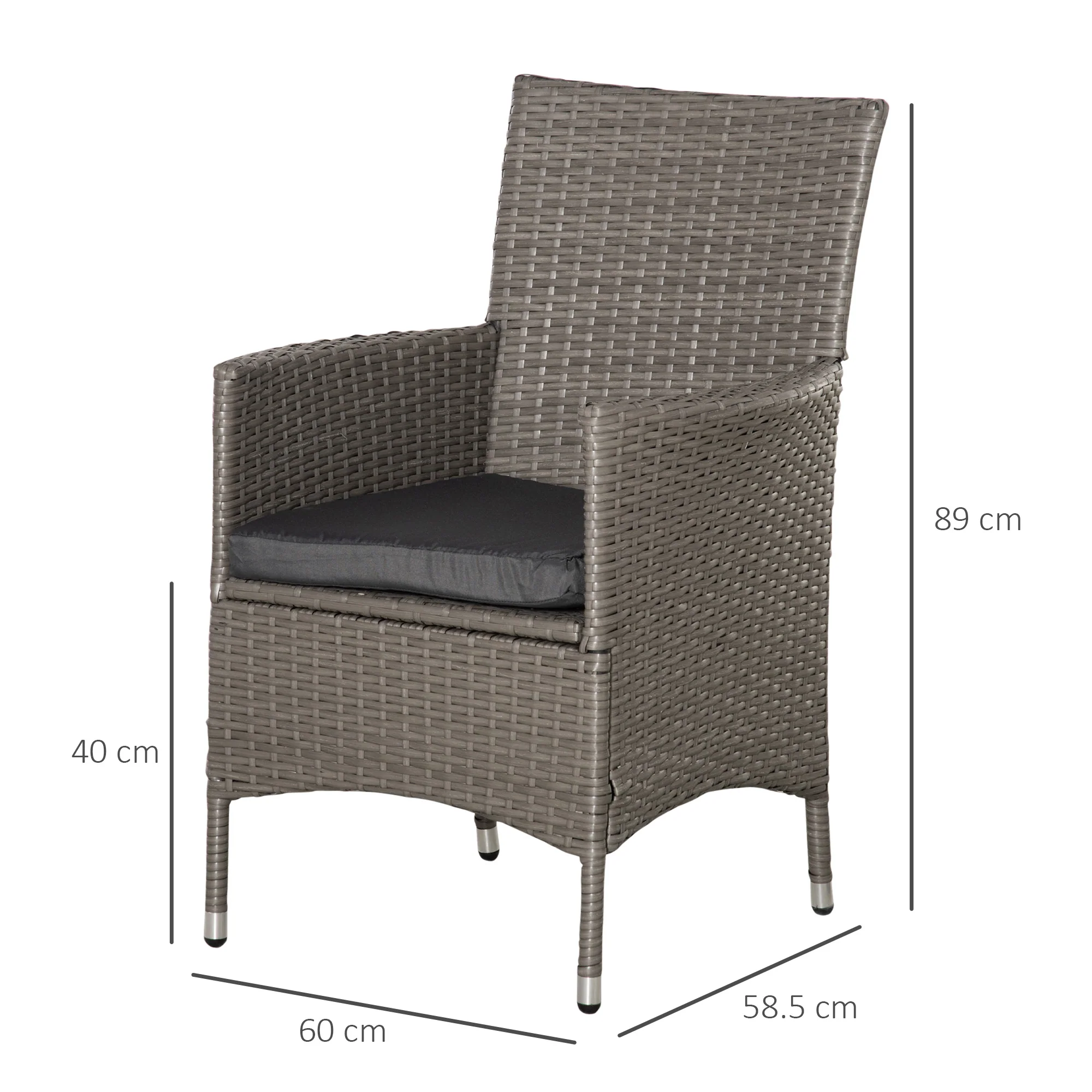 2 Piece PE Rattan Dining Chair Set with Cushions & High Back, Grey - Image 5
