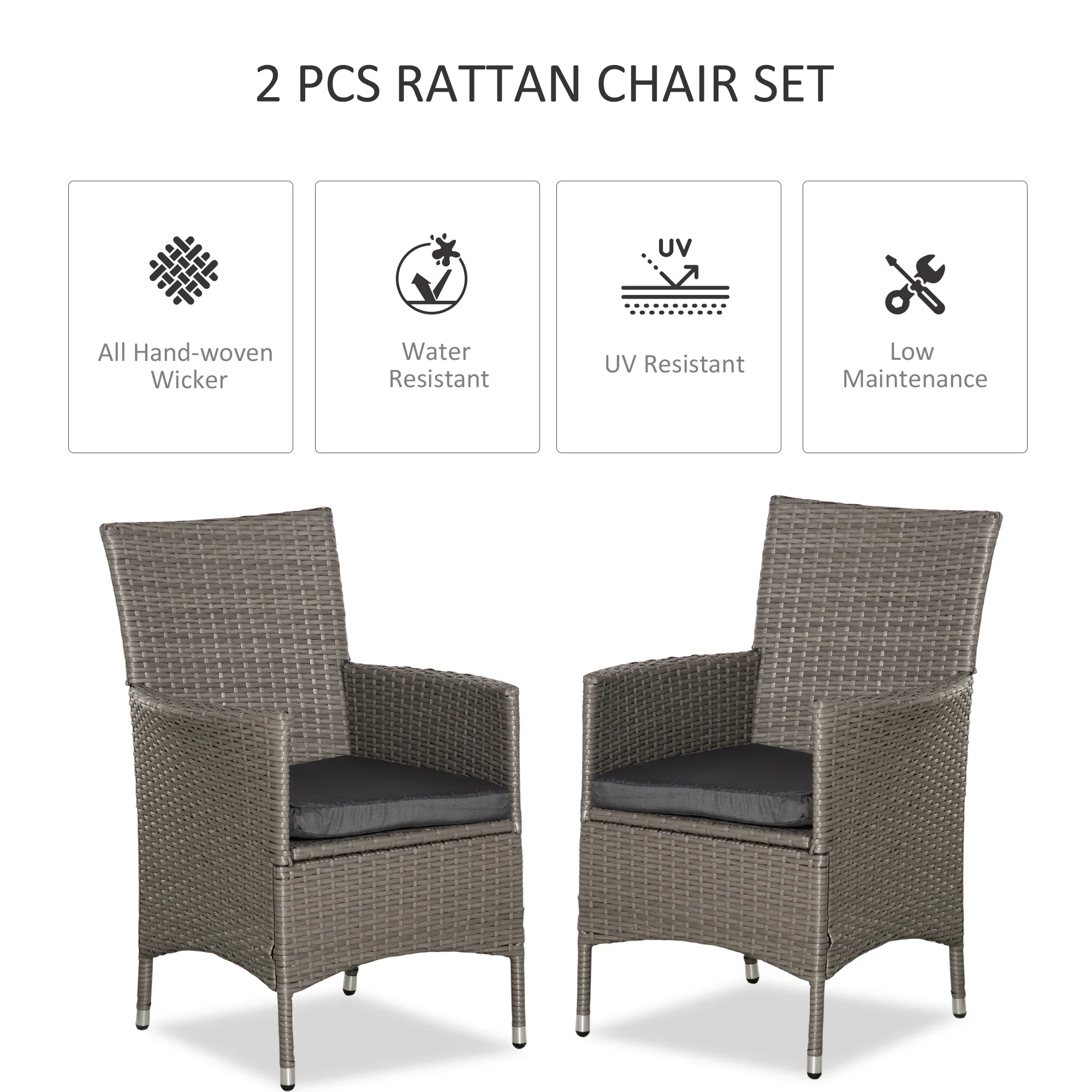 2 Piece PE Rattan Dining Chair Set with Cushions & High Back, Grey - Image 6