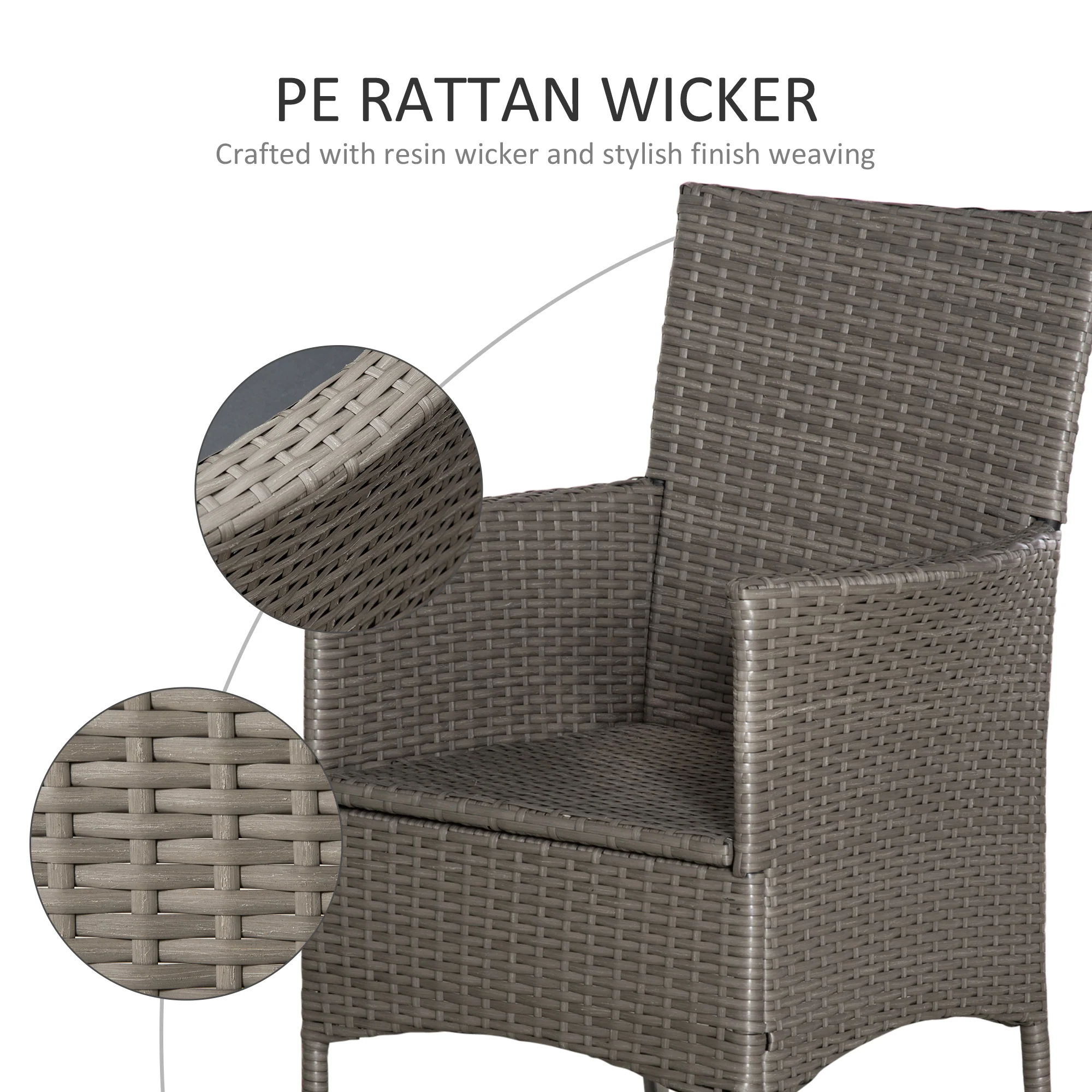 2 Piece PE Rattan Dining Chair Set with Cushions & High Back, Grey - Image 9