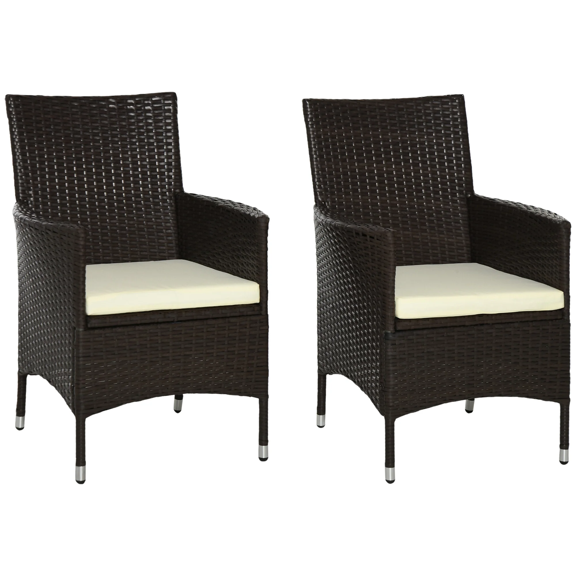 2 Piece PE Rattan Dining Chair Set with Cushions & High Back, Coffee - Image 12