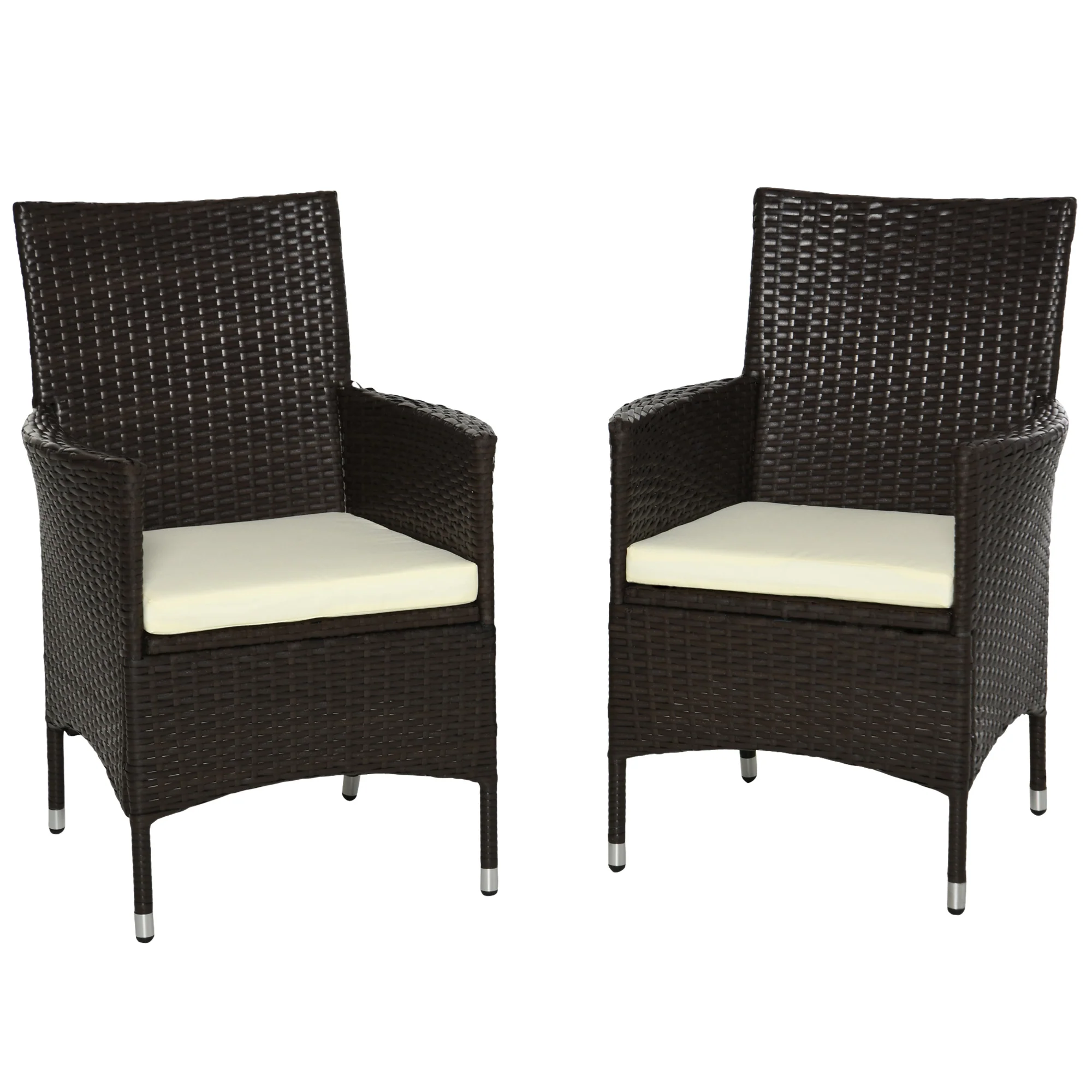 2 Piece PE Rattan Dining Chair Set with Cushions & High Back, Coffee - Image 2