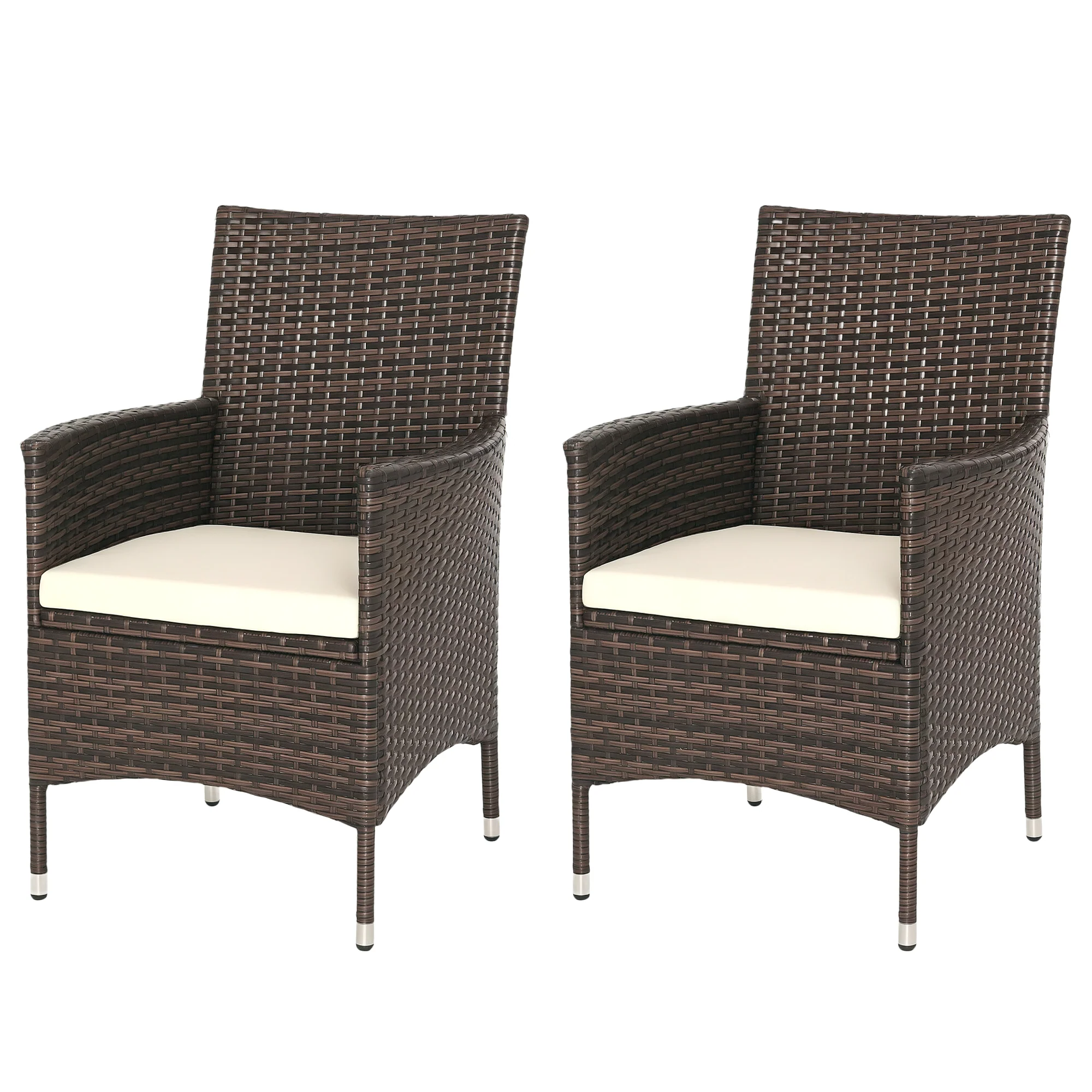 2 Piece PE Rattan Dining Chair Set with Cushions & High Back, Mixed Brown