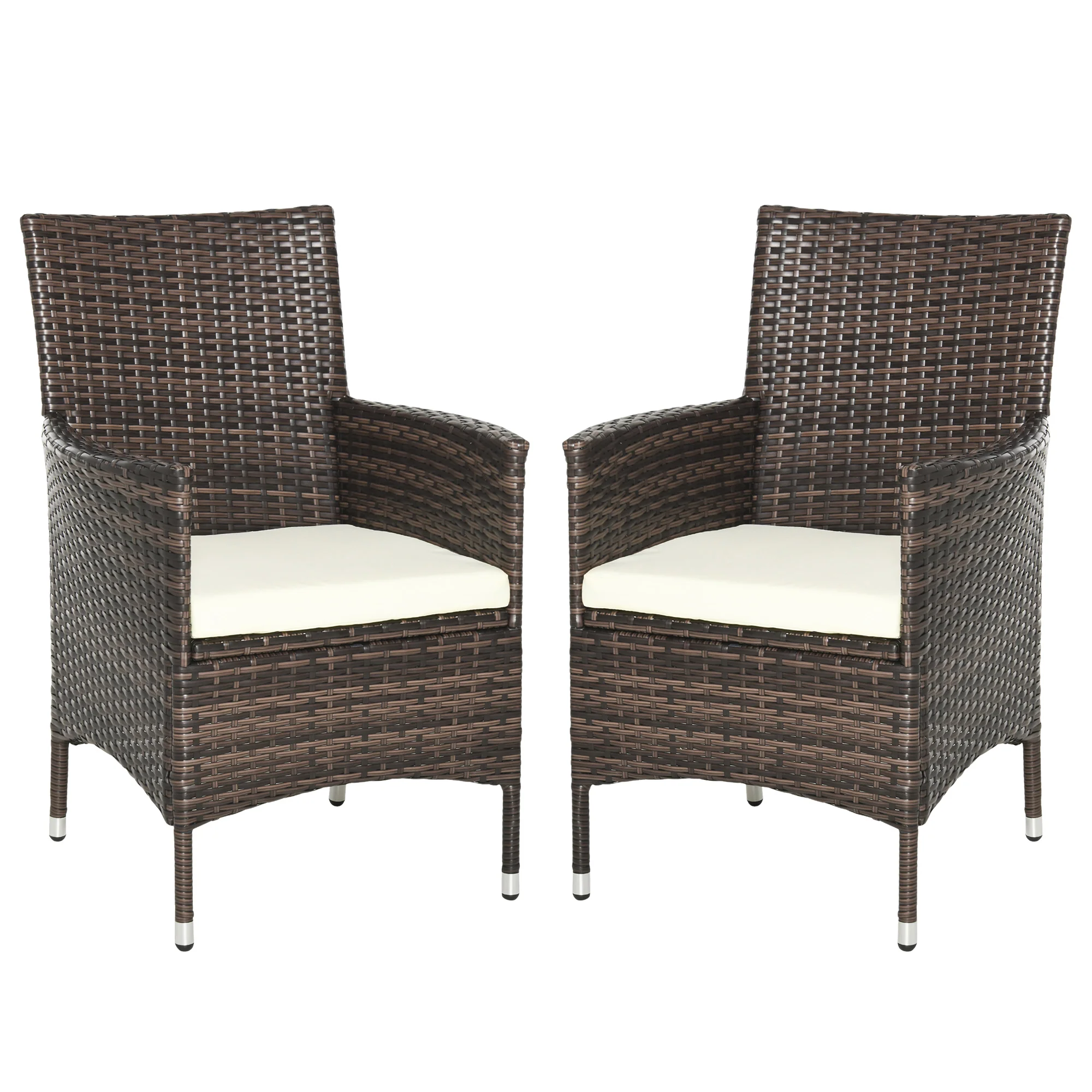 2 Piece PE Rattan Dining Chair Set with Cushions & High Back, Mixed Brown - Image 2