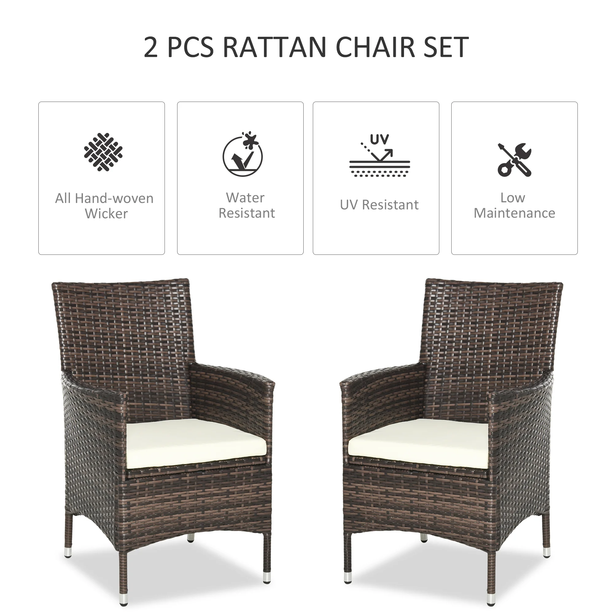 2 Piece PE Rattan Dining Chair Set with Cushions & High Back, Mixed Brown - Image 6