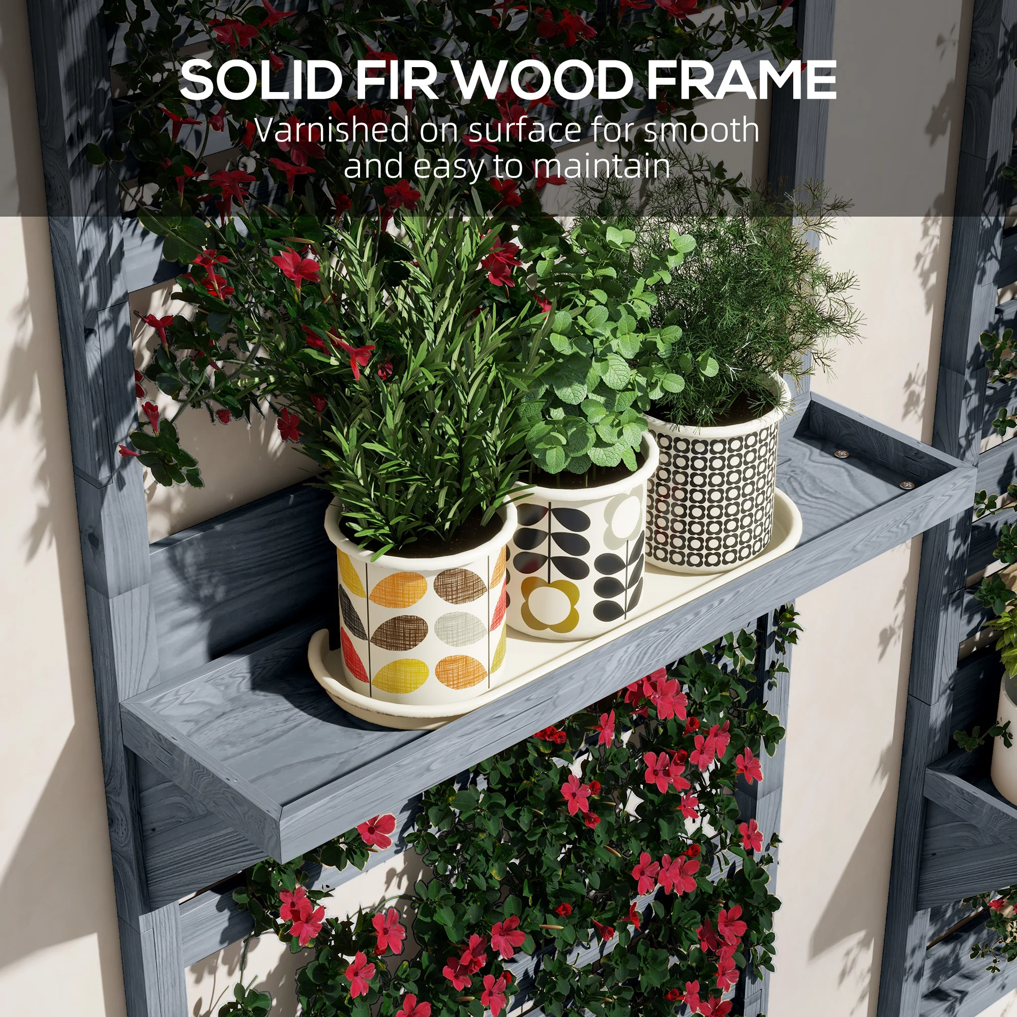2-pieces Outdoor Plant Stands with Hanging Planter Shelves for Climbing Plants, Grey - Image 9