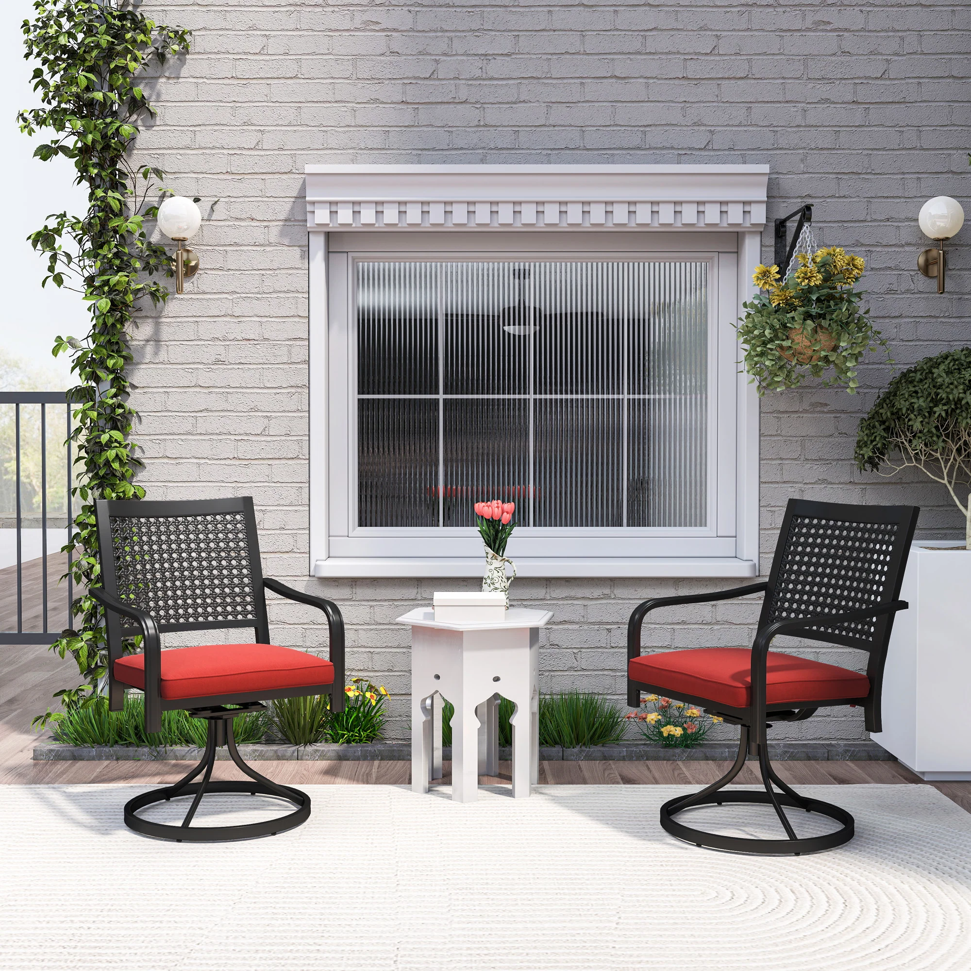 2-Piece Patio Swivel Chairs with Cushion, Outdoor Swivel Rocker with Curved Armrests, Red - Image 10