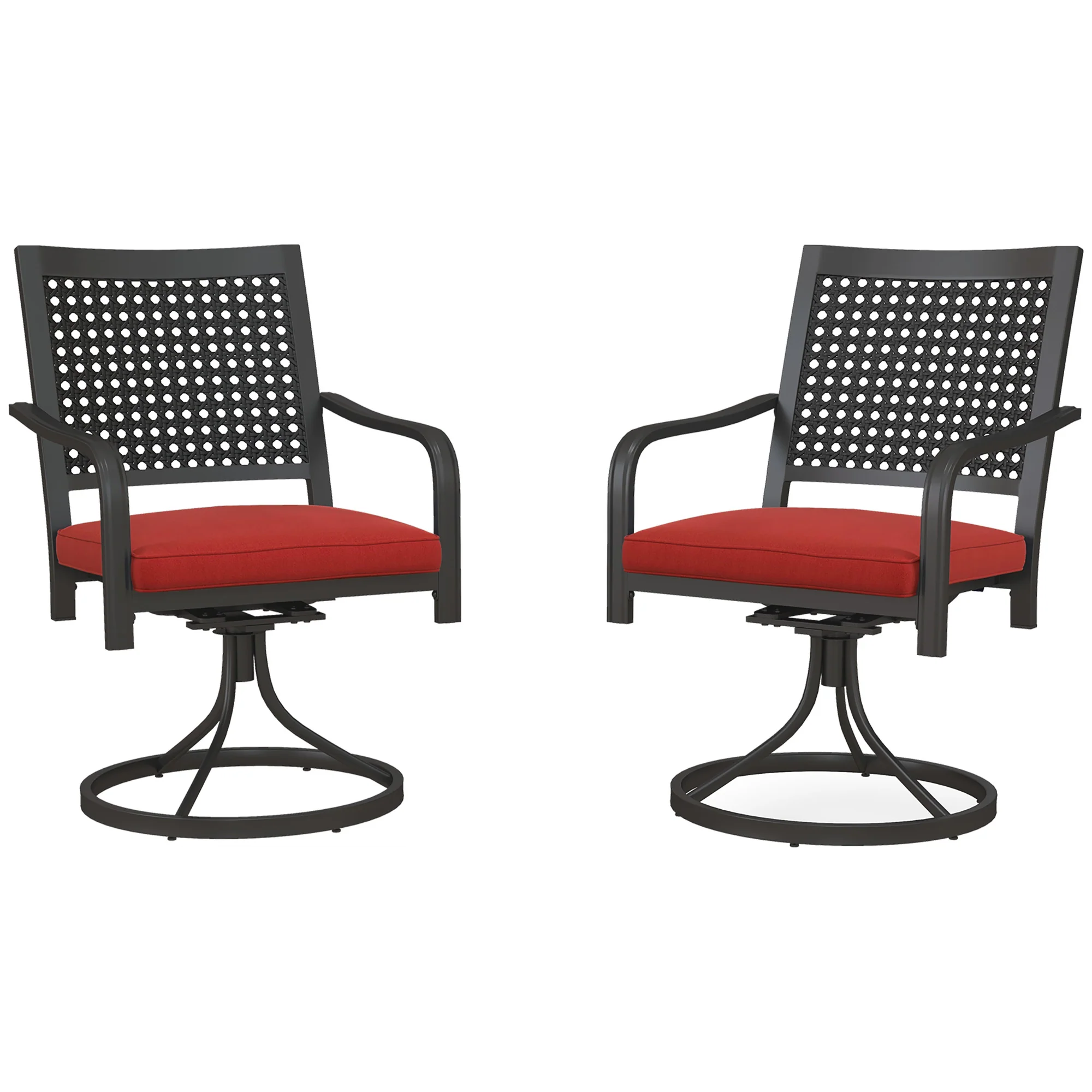 2-Piece Patio Swivel Chairs with Cushion, Outdoor Swivel Rocker with Curved Armrests, Red - Image 2
