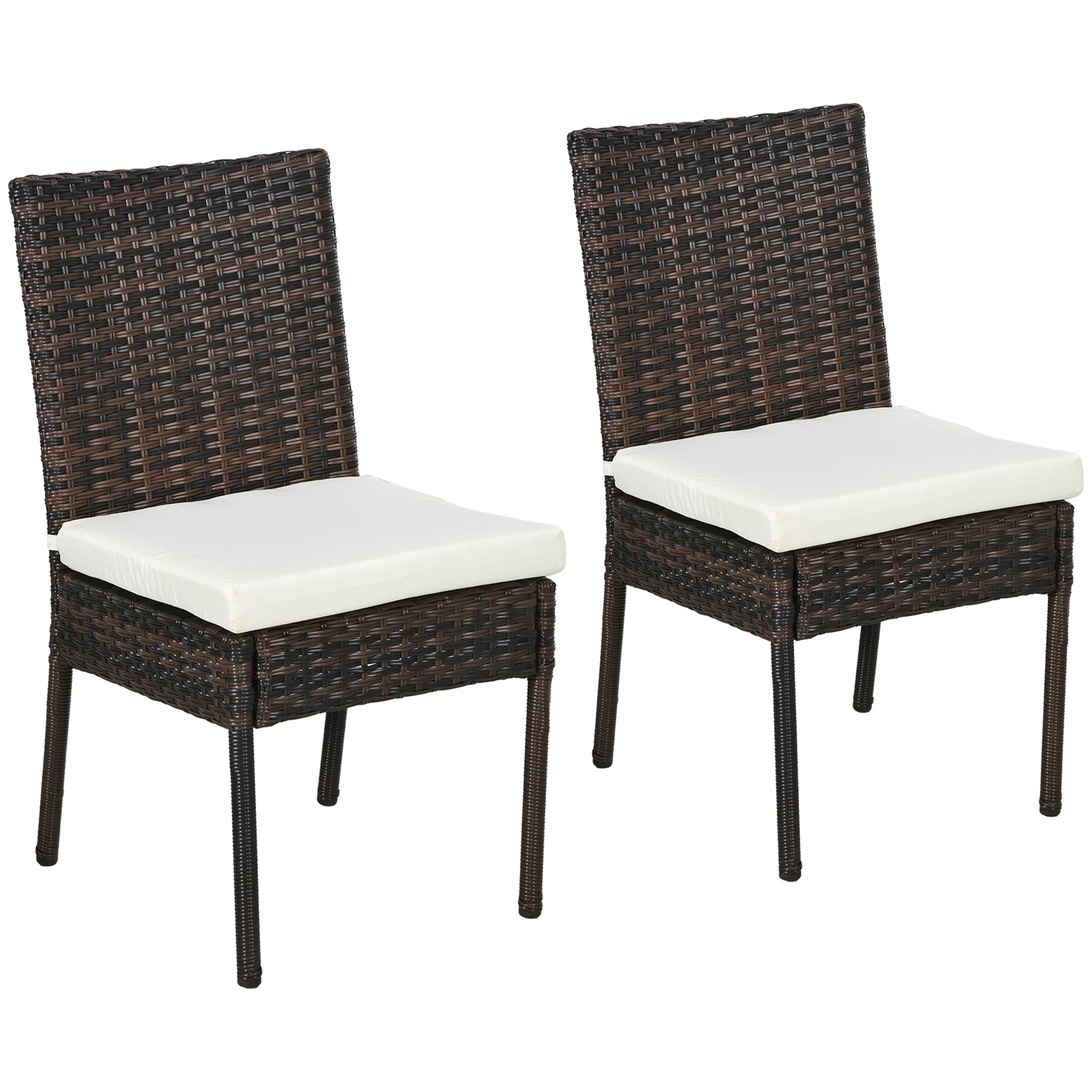 PE Rattan Outdoor Dining Chairs with Cushion, Patio Wicker Dining Chair with Backrest, Brown - Image 12
