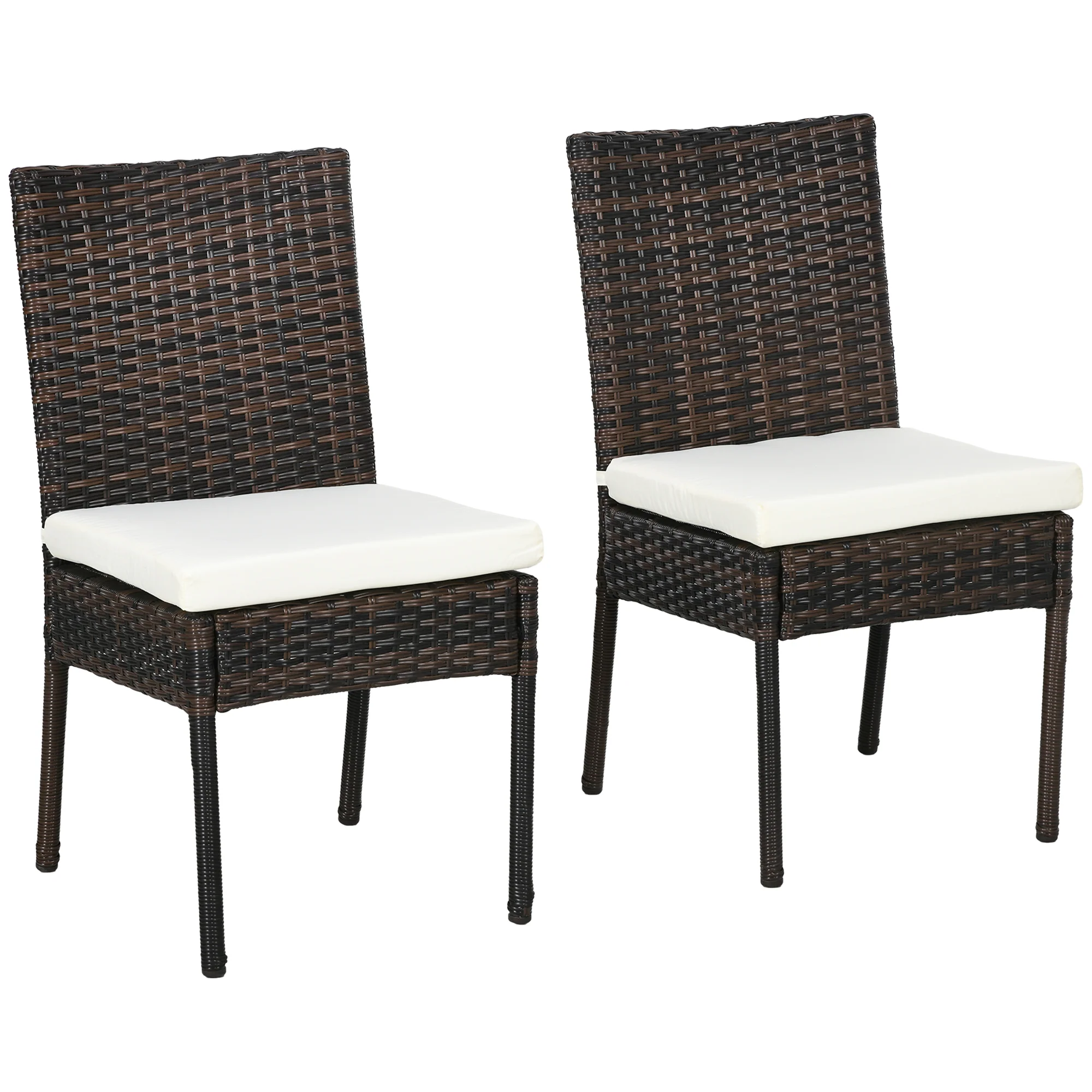 PE Rattan Outdoor Dining Chairs with Cushion, Patio Wicker Dining Chair with Backrest, Brown - Image 2