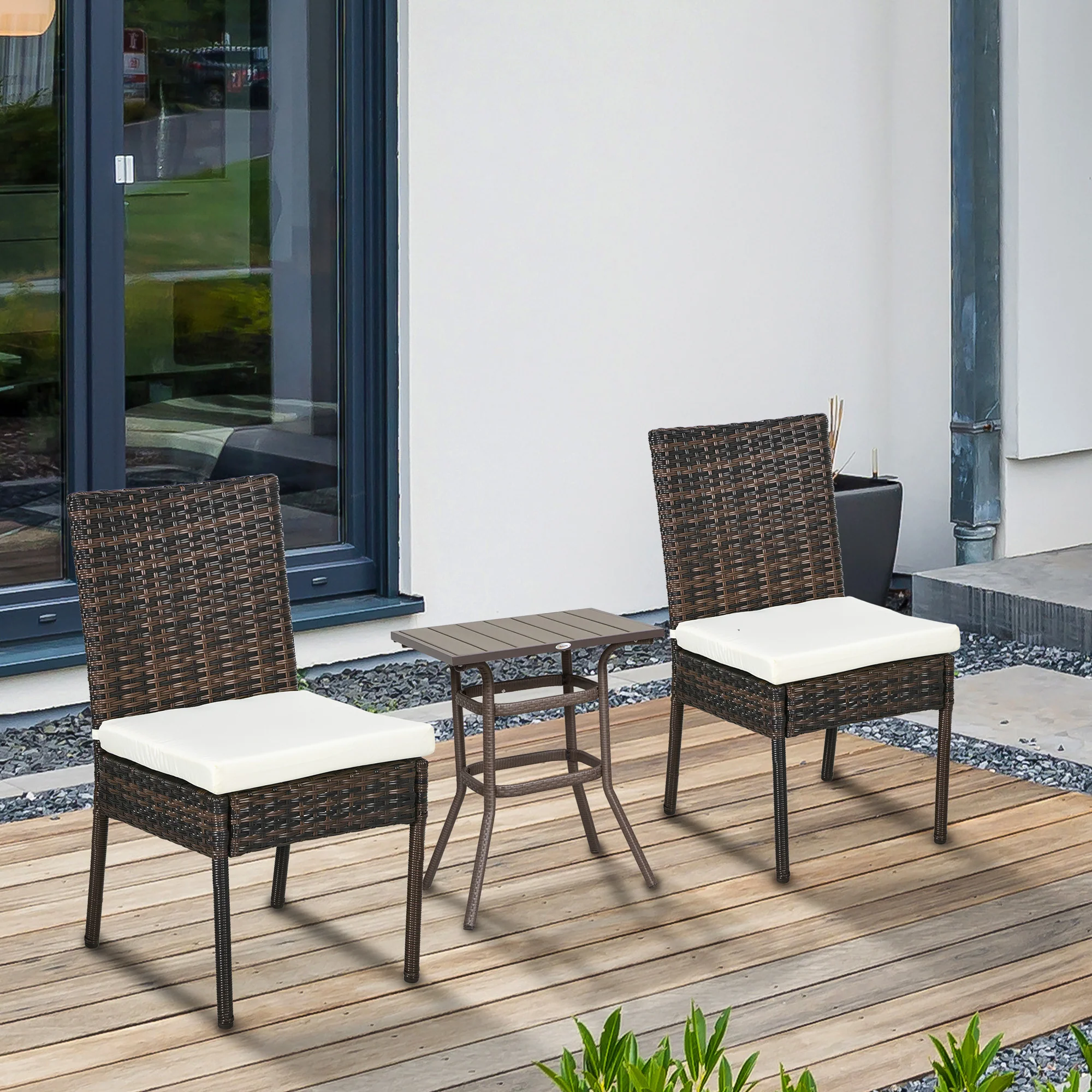 PE Rattan Outdoor Dining Chairs with Cushion, Patio Wicker Dining Chair with Backrest, Brown - Image 3