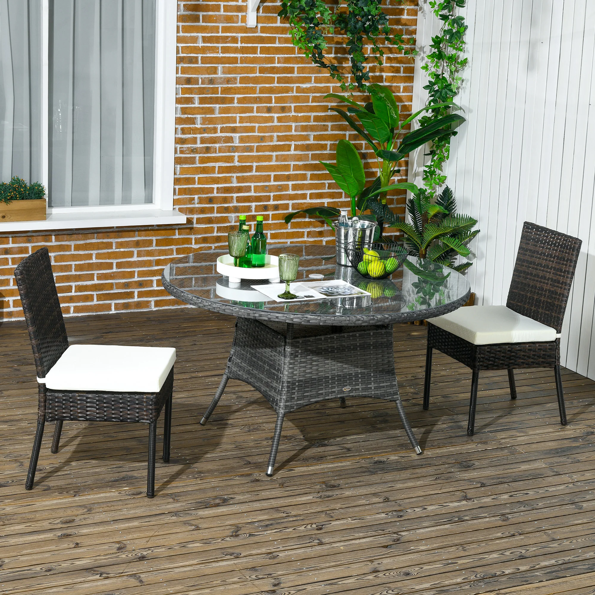 PE Rattan Outdoor Dining Chairs with Cushion, Patio Wicker Dining Chair with Backrest, Brown - Image 4