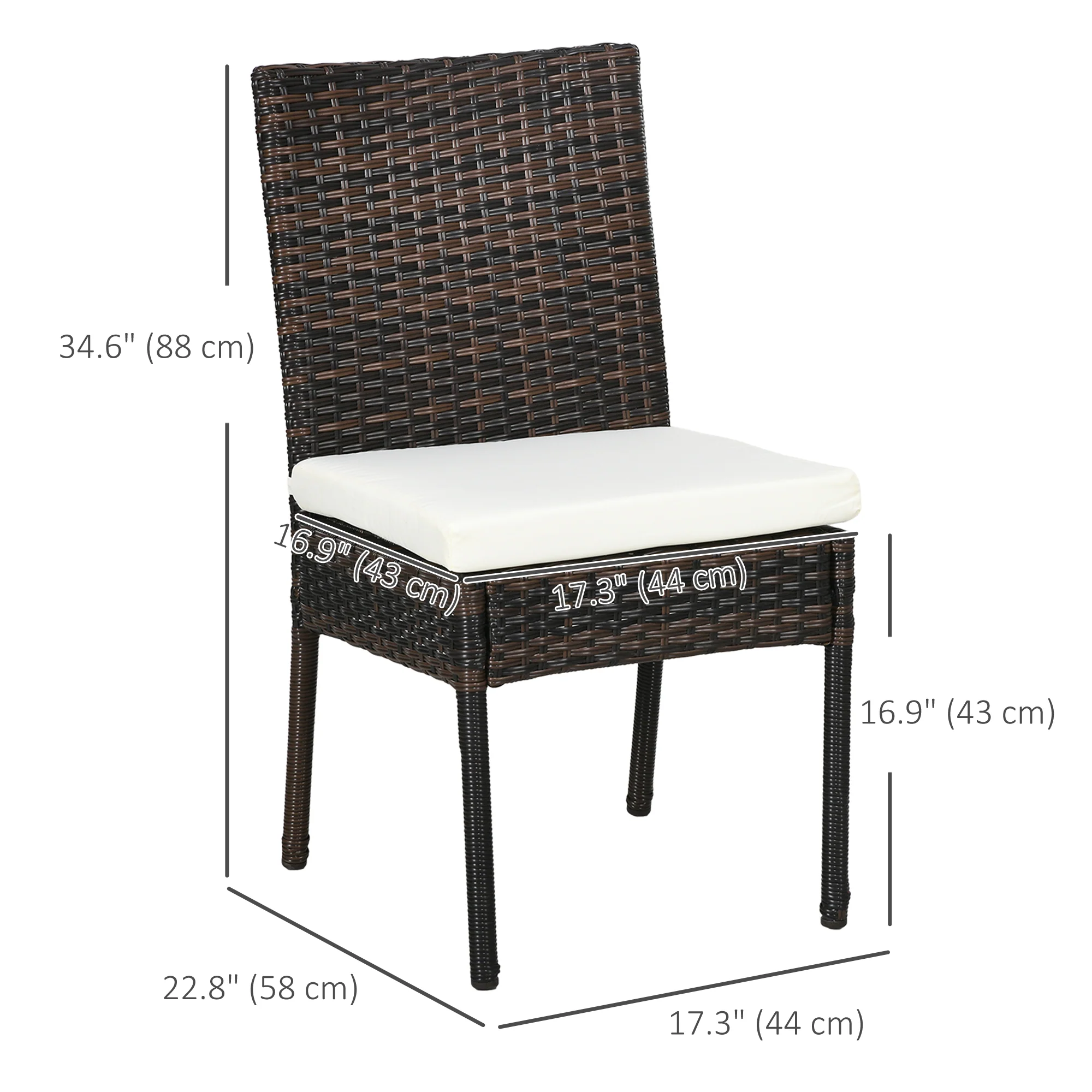 PE Rattan Outdoor Dining Chairs with Cushion, Patio Wicker Dining Chair with Backrest, Brown - Image 5