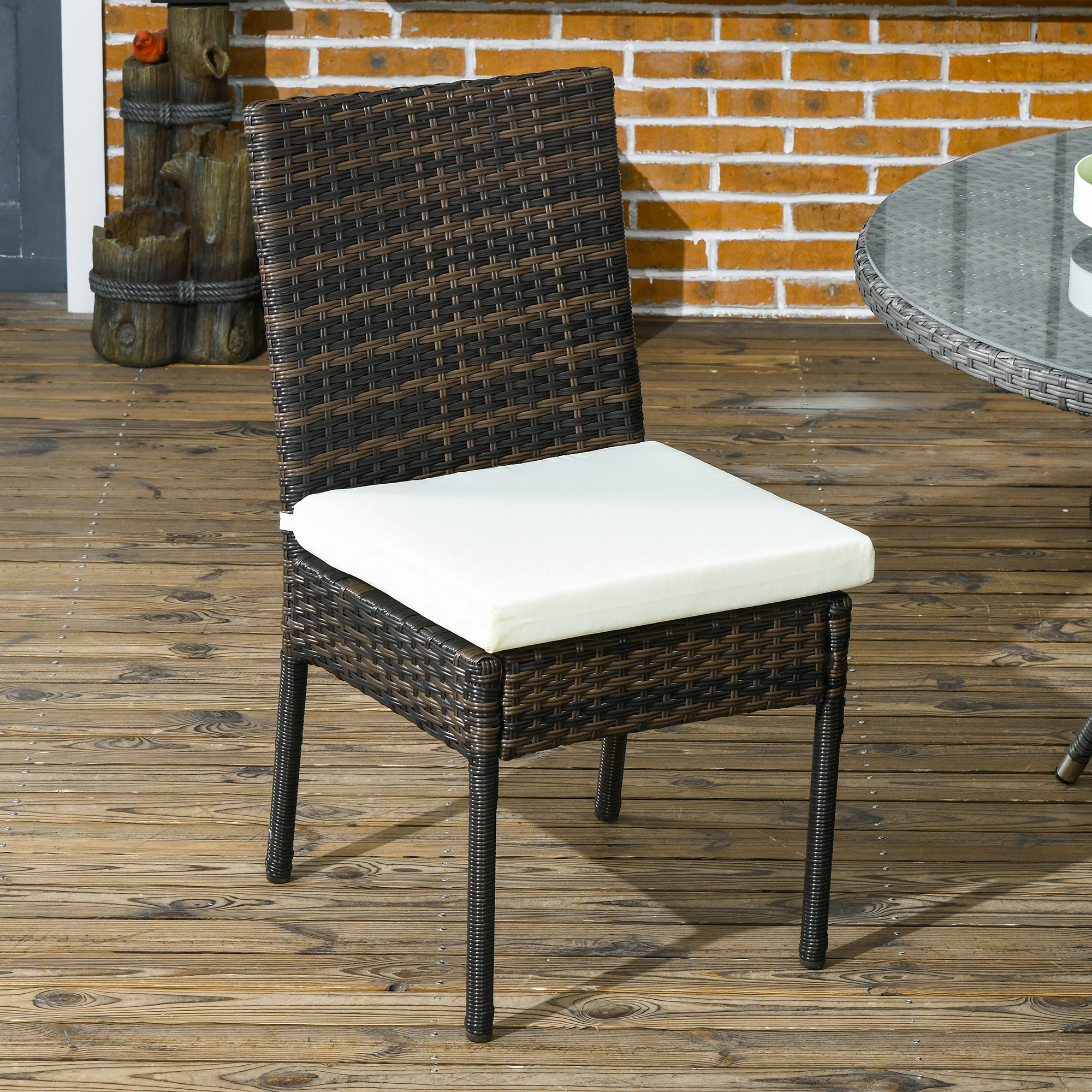 PE Rattan Outdoor Dining Chairs with Cushion, Patio Wicker Dining Chair with Backrest, Brown - Image 9