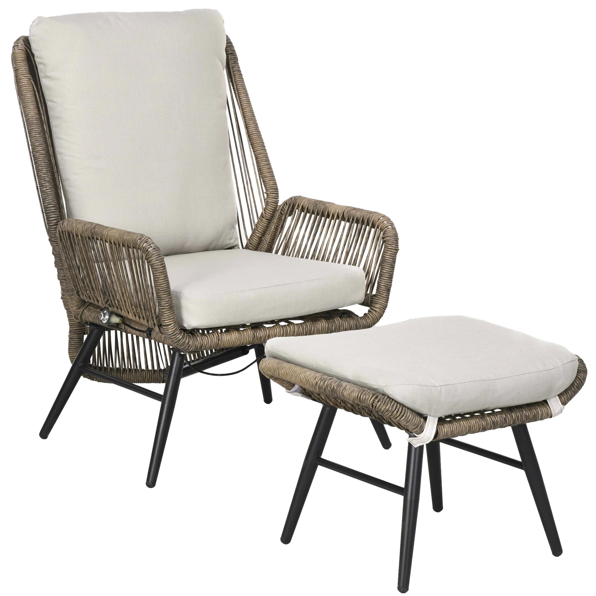 2 Pieces PE Rattan Patio Leisure Chair Set with Adjustable Backrest & Cushion, Khaki