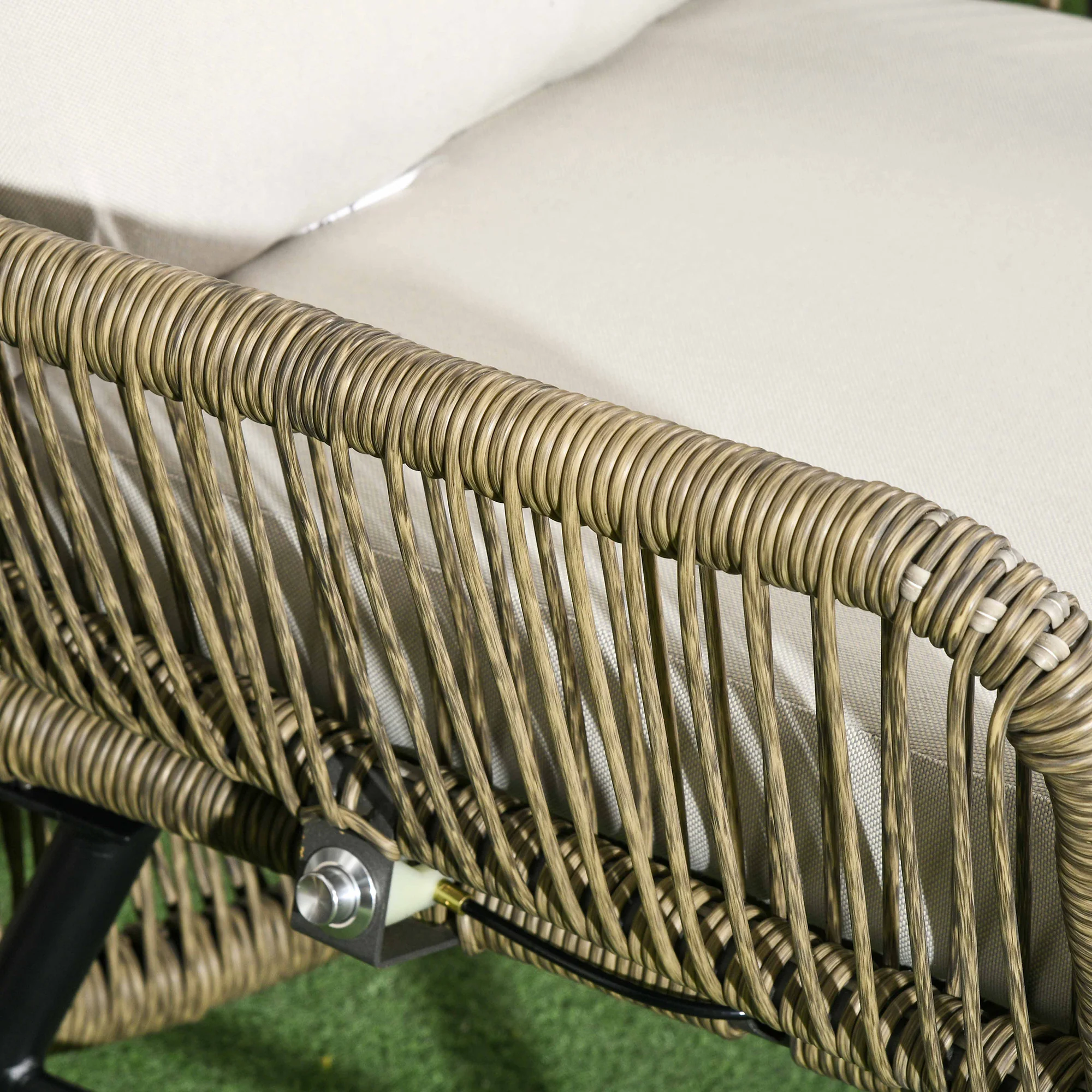2 Pieces PE Rattan Patio Leisure Chair Set with Adjustable Backrest & Cushion, Khaki - Image 11