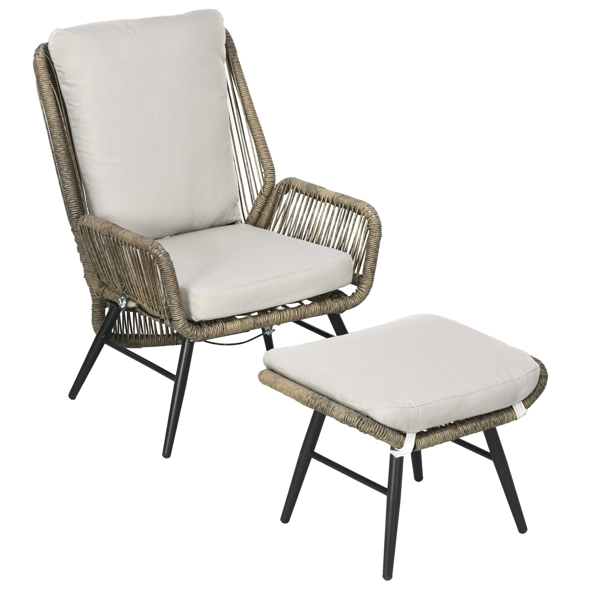 2 Pieces PE Rattan Patio Leisure Chair Set with Adjustable Backrest & Cushion, Khaki - Image 2