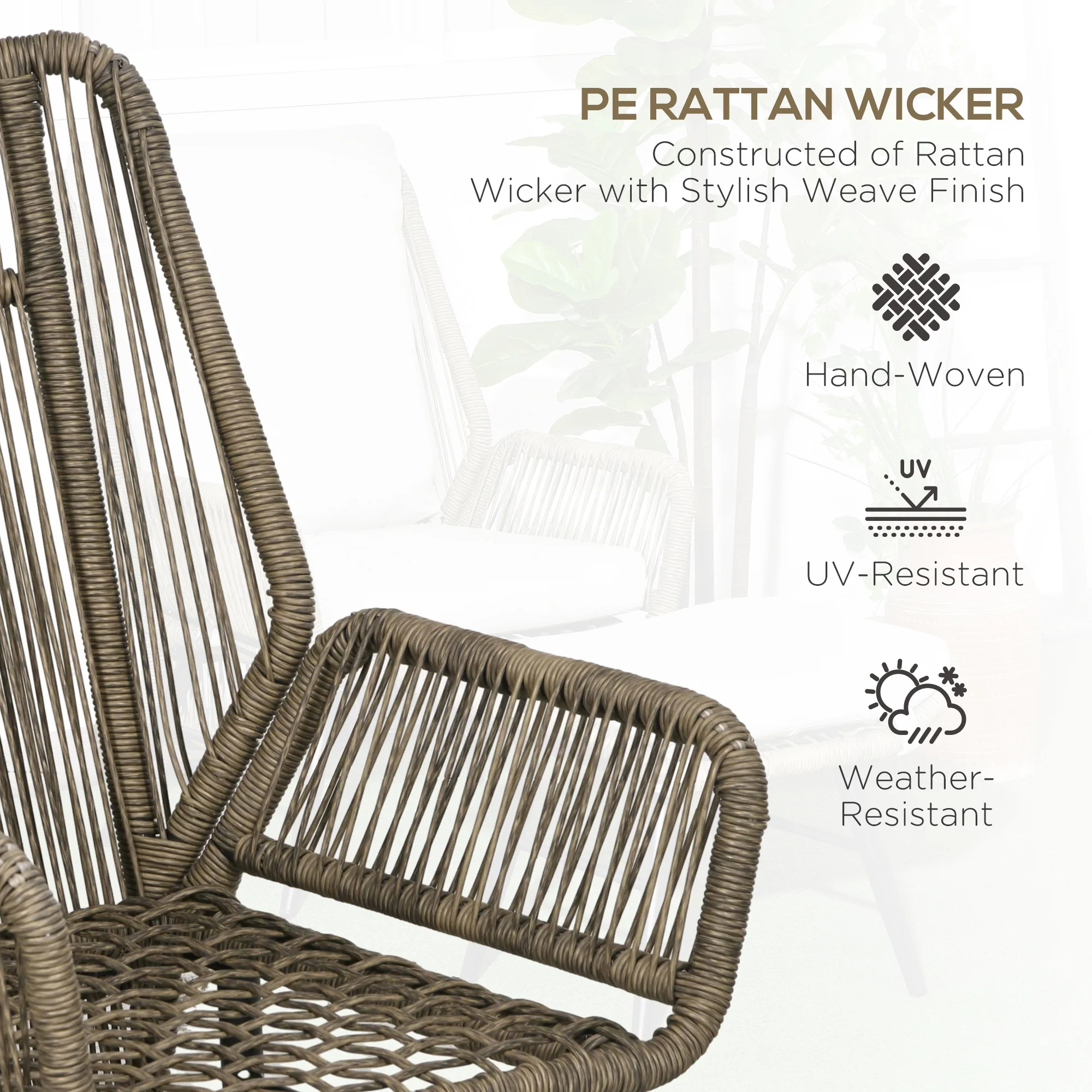 2 Pieces PE Rattan Patio Leisure Chair Set with Adjustable Backrest & Cushion, Khaki - Image 6