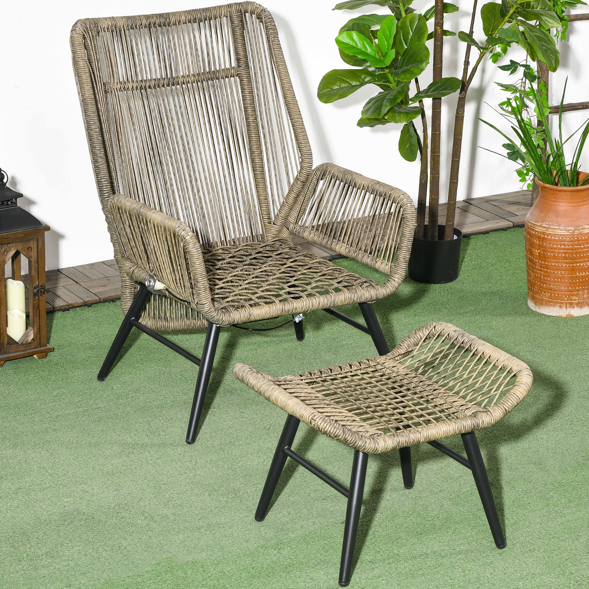 2 Pieces PE Rattan Patio Leisure Chair Set with Adjustable Backrest & Cushion, Khaki - Image 9