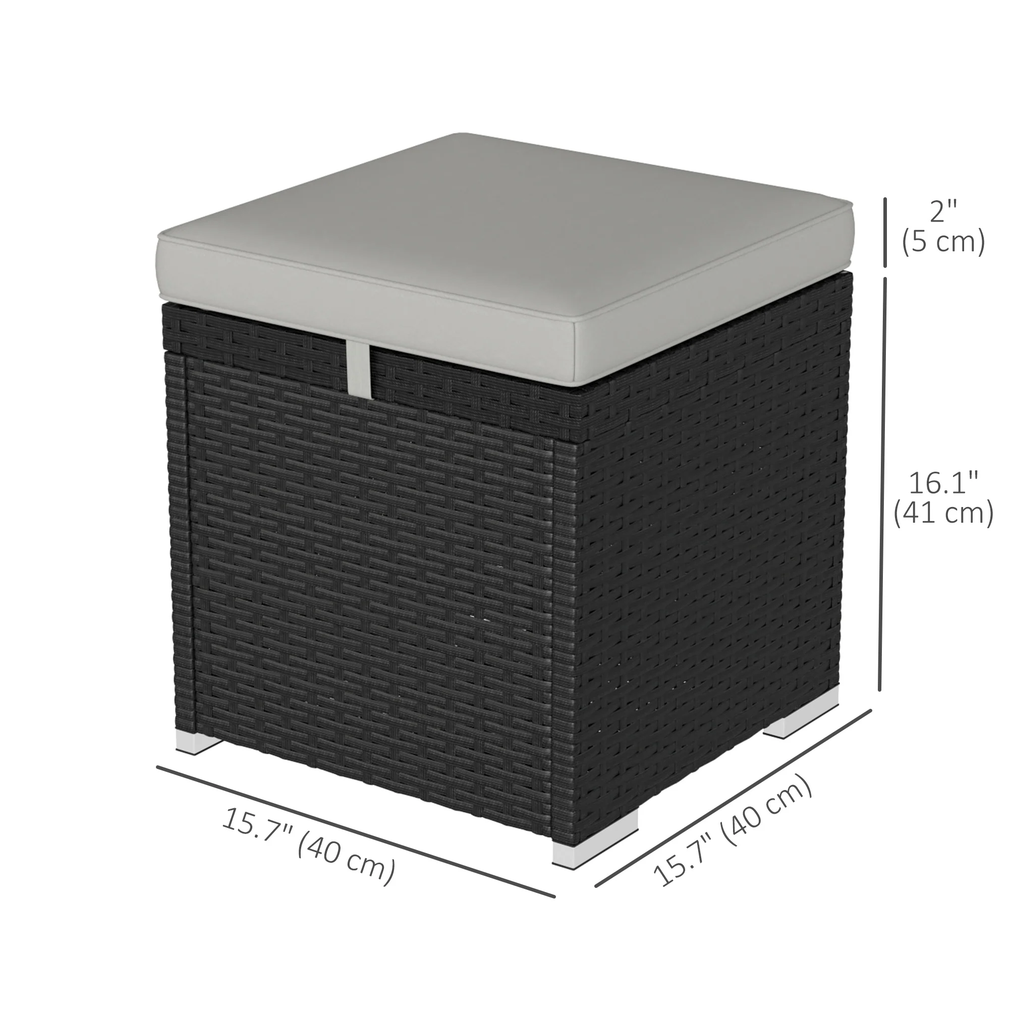 2 PC Wicker Outdoor Ottoman with Storage, Square Side Table with Removable Cushion, Light Grey - Image 5