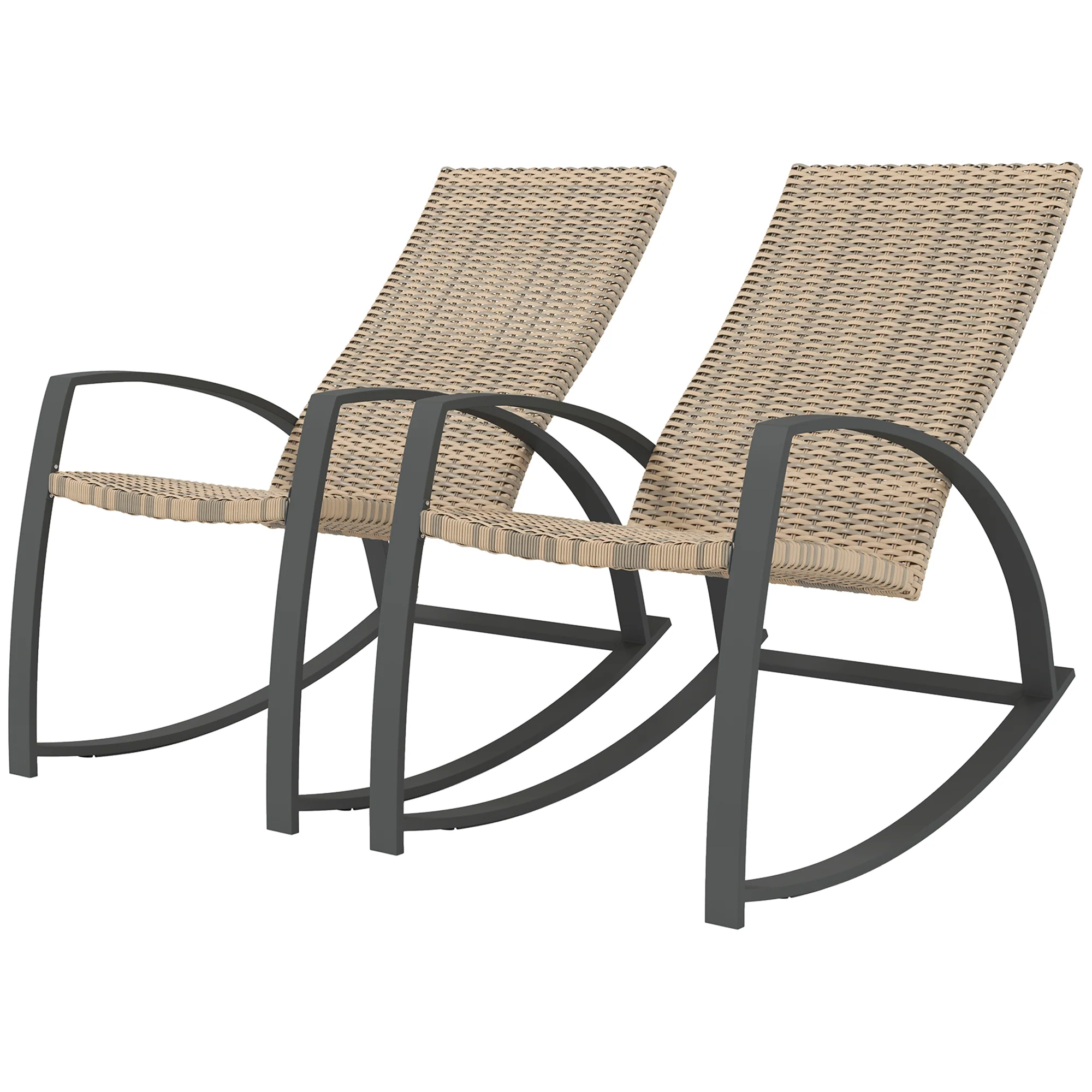 2 Pieces Wicker Patio Rocking Chair Set with High Back, Armrests for Garden, Khaki - Image 2