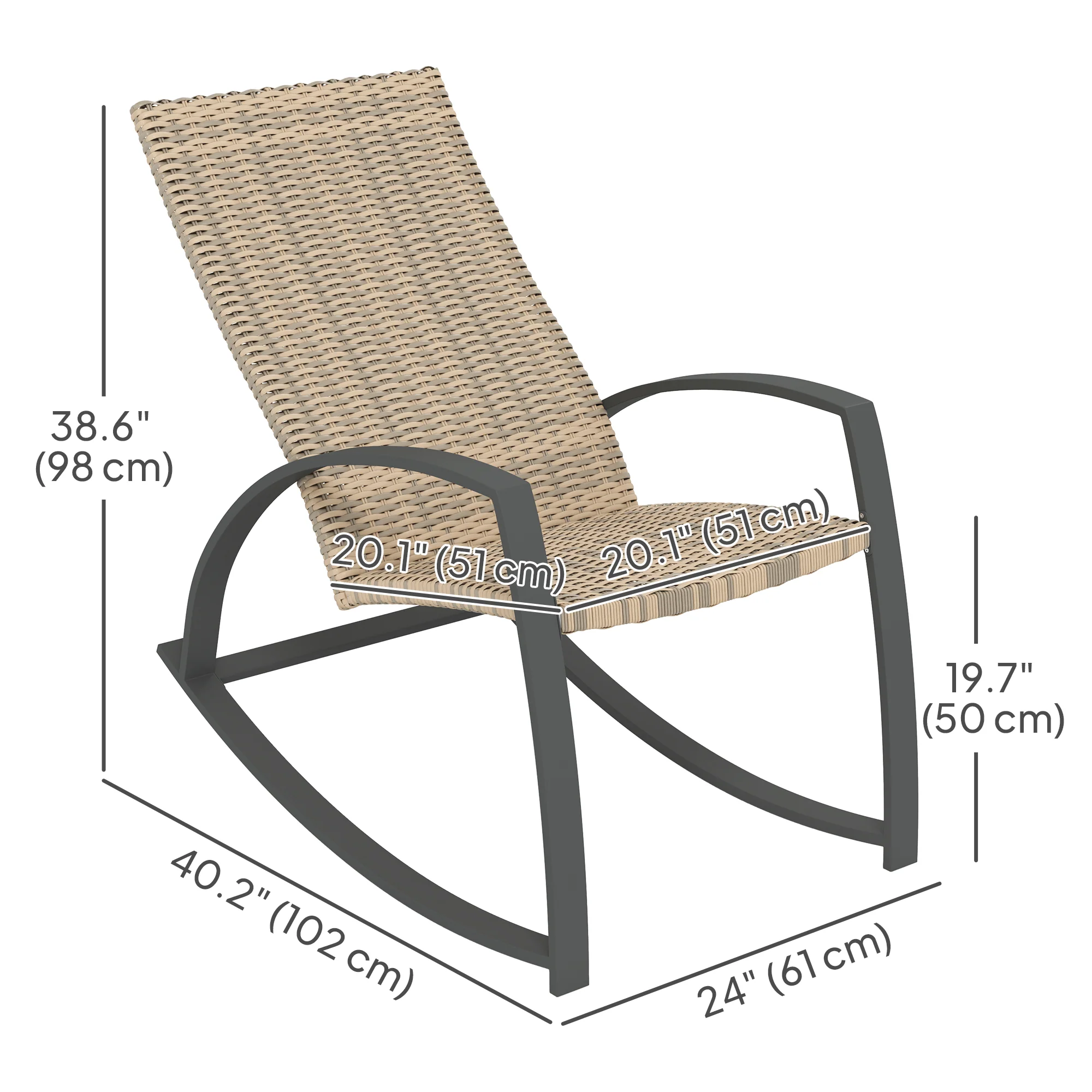2 Pieces Wicker Patio Rocking Chair Set with High Back, Armrests for Garden, Khaki - Image 5
