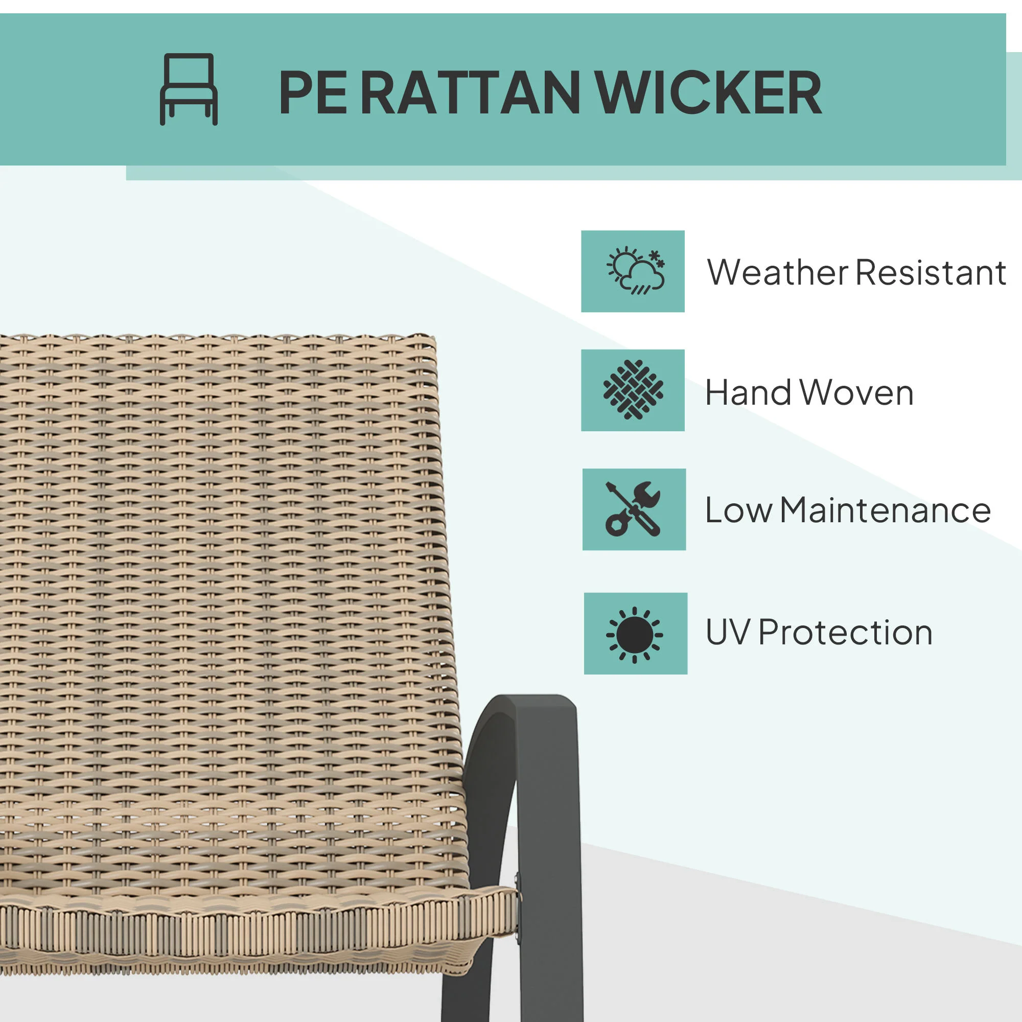 2 Pieces Wicker Patio Rocking Chair Set with High Back, Armrests for Garden, Khaki - Image 8