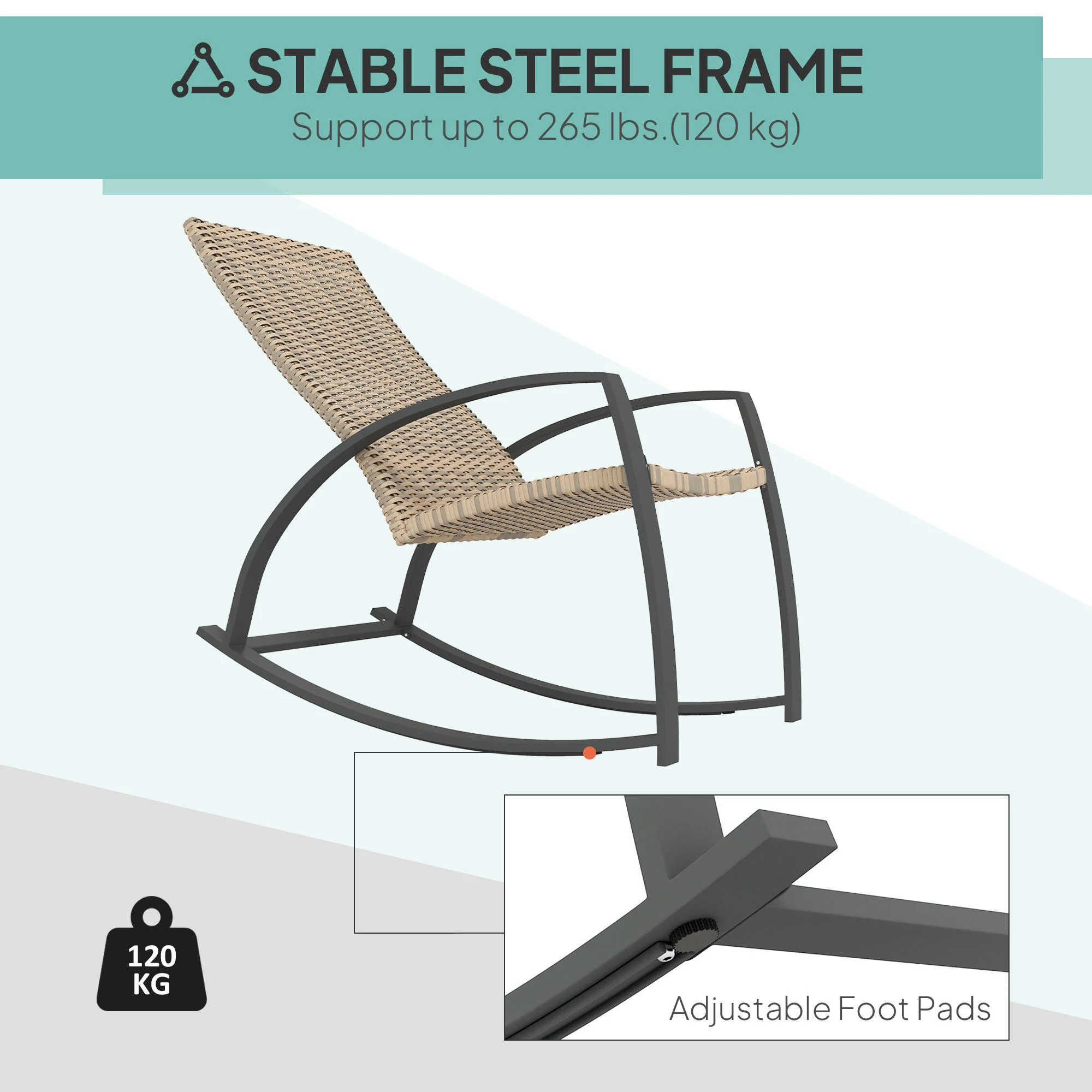 2 Pieces Wicker Patio Rocking Chair Set with High Back, Armrests for Garden, Khaki - Image 9