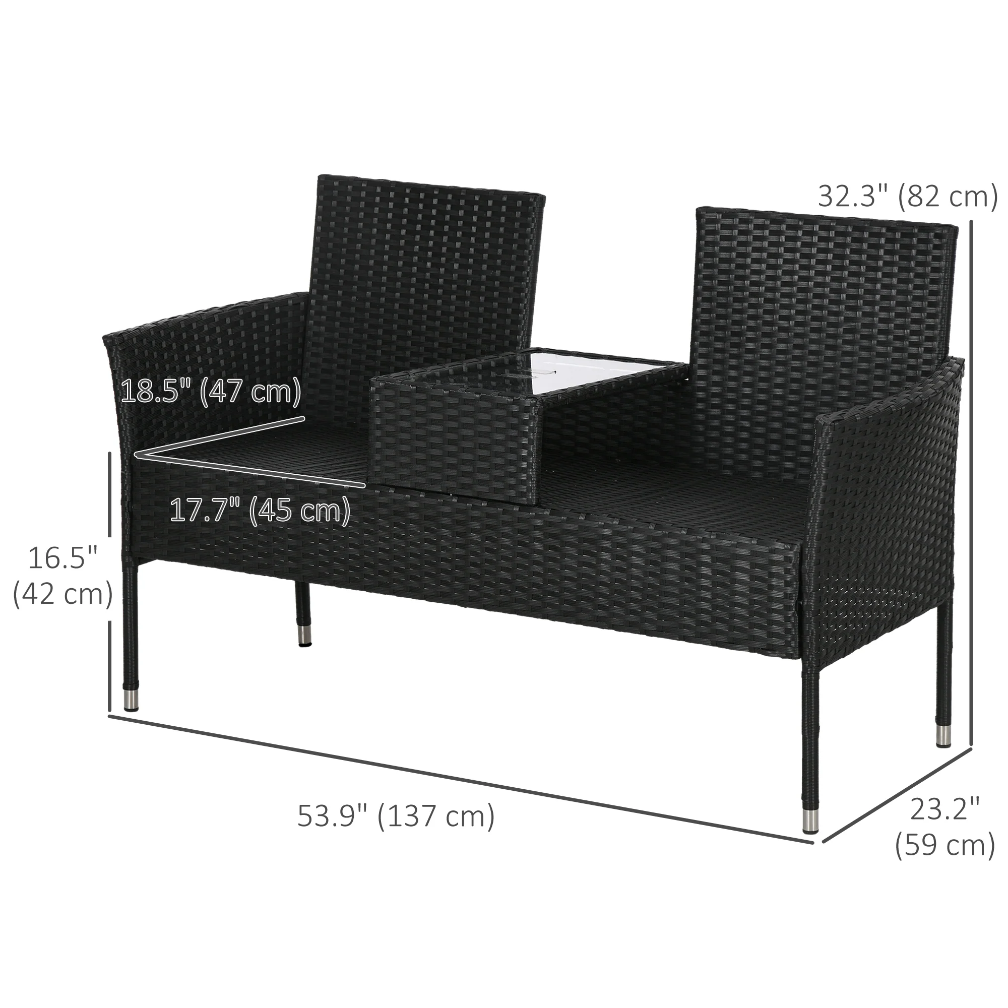 2-Seat PE Rattan Loveseat and Tempered Glass Tea Table Set for Garden, Cream White - Image 5
