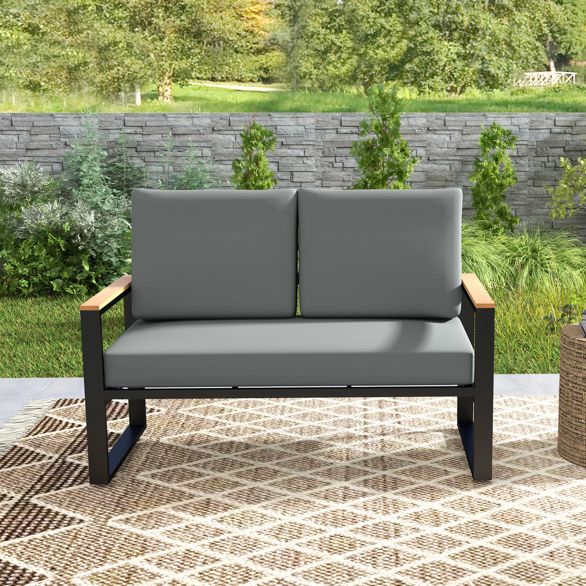 2 Seater 5" Fade-Resistant Replacement Patio Cushions with 7" Backrest, Light Grey - Image 10