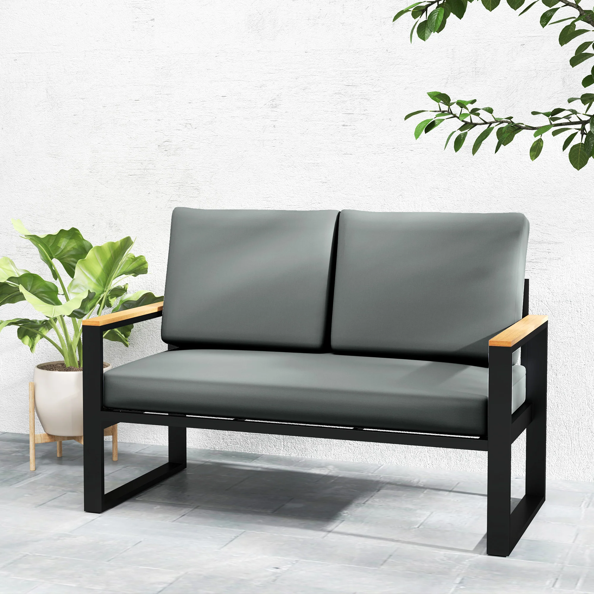 2 Seater 5" Fade-Resistant Replacement Patio Cushions with 7" Backrest, Light Grey - Image 11