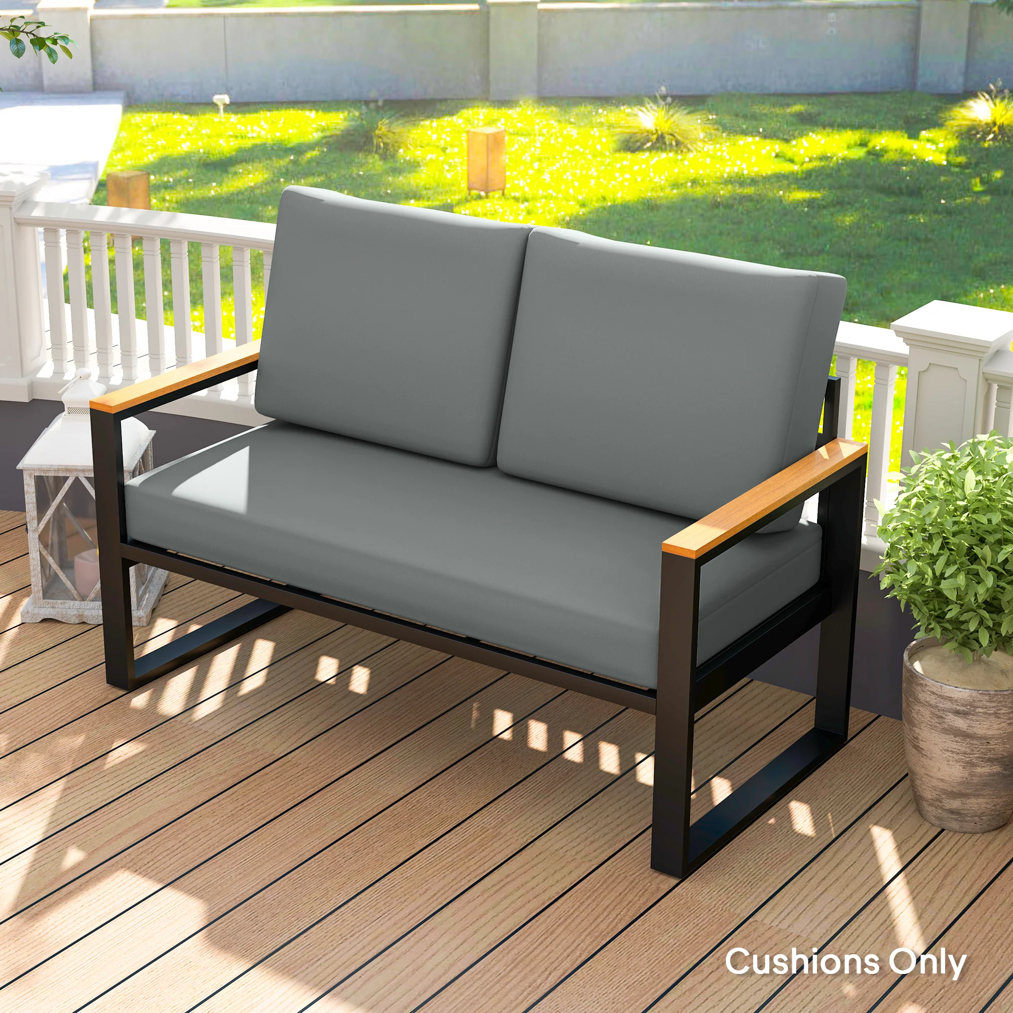 2 Seater 5" Fade-Resistant Replacement Patio Cushions with 7" Backrest, Light Grey - Image 3