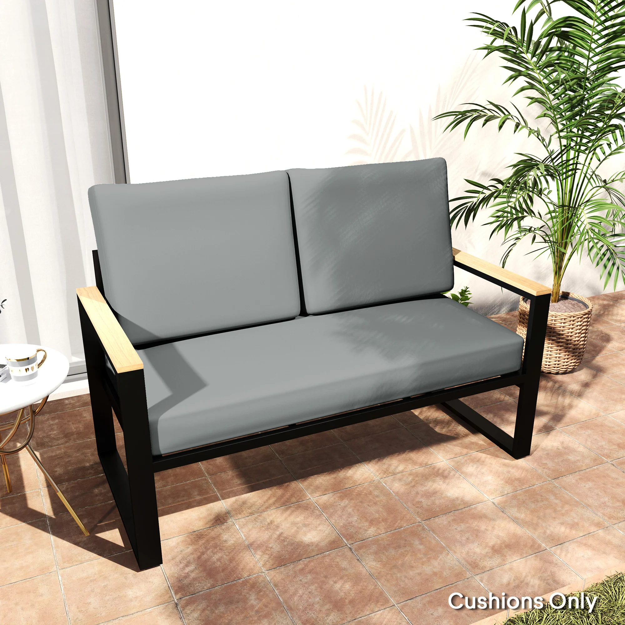2 Seater 5" Fade-Resistant Replacement Patio Cushions with 7" Backrest, Light Grey - Image 4