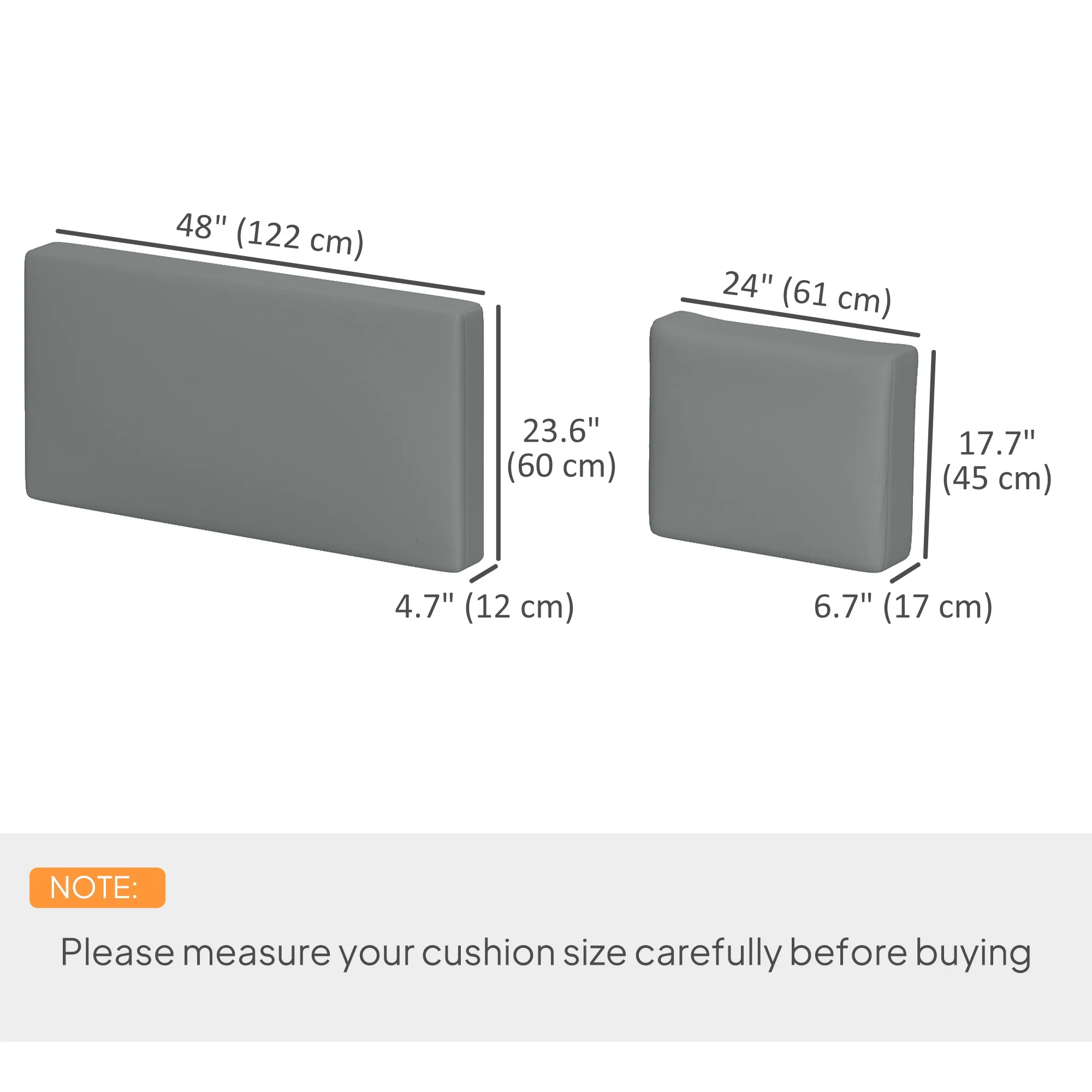 2 Seater 5" Fade-Resistant Replacement Patio Cushions with 7" Backrest, Light Grey - Image 5