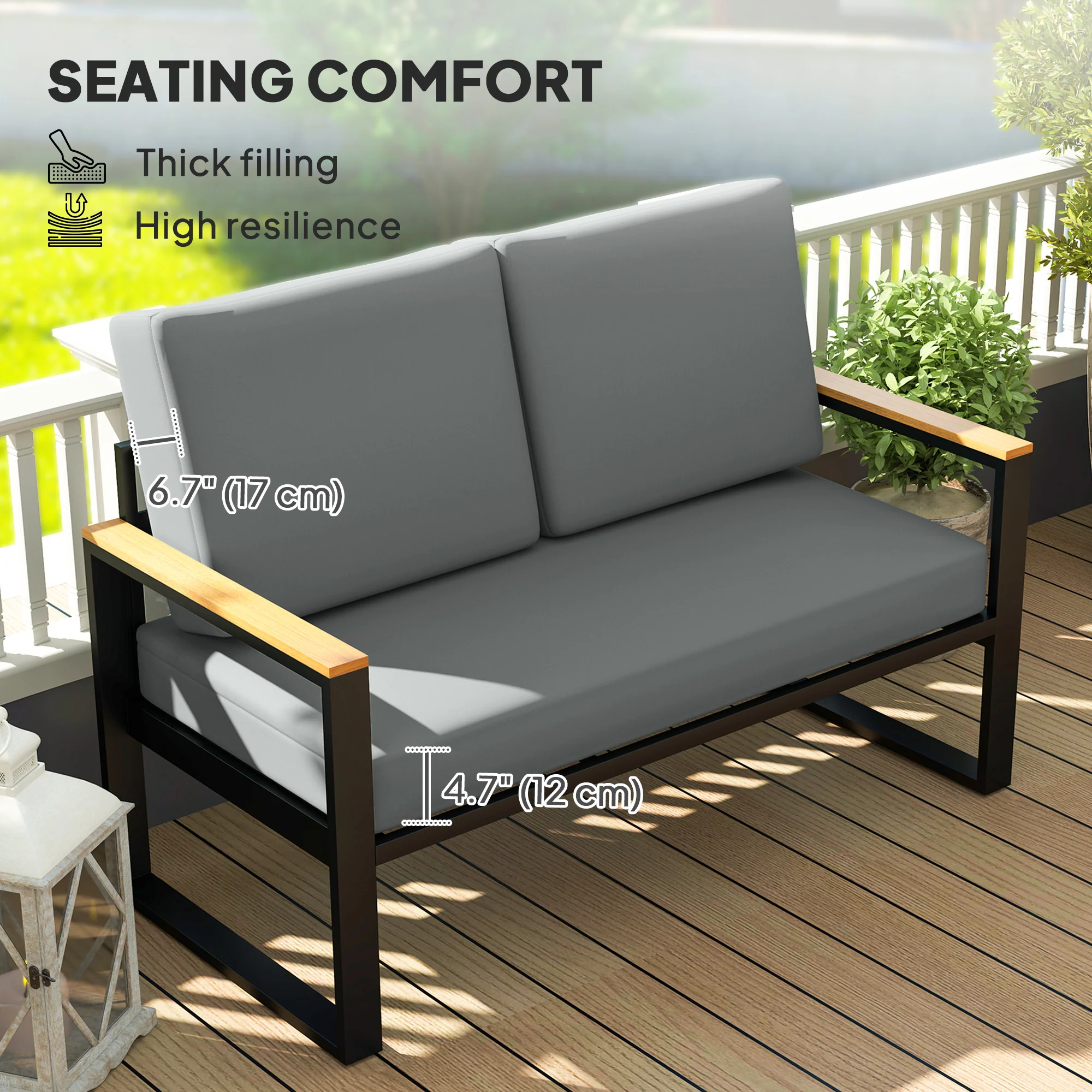 2 Seater 5" Fade-Resistant Replacement Patio Cushions with 7" Backrest, Light Grey - Image 6
