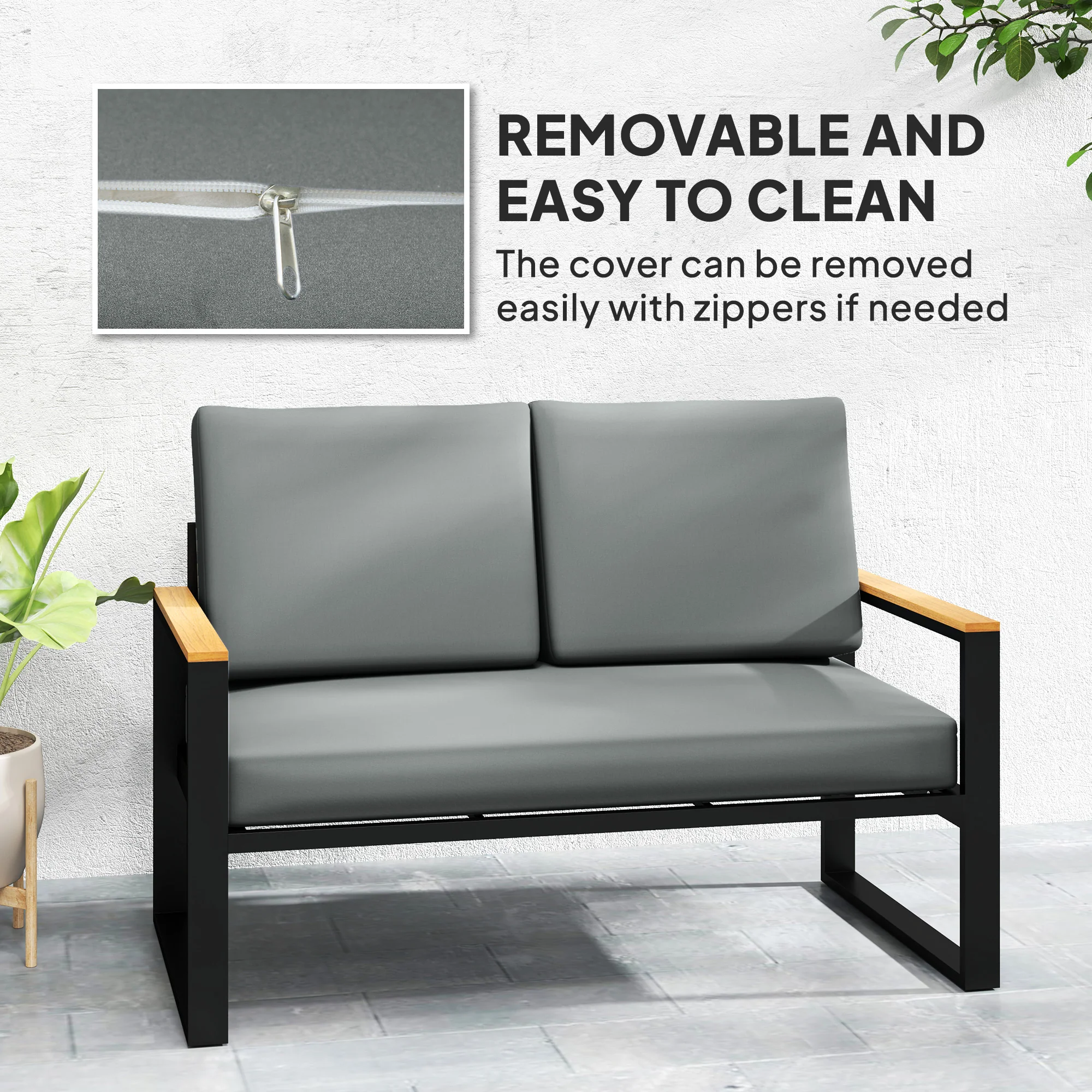 2 Seater 5" Fade-Resistant Replacement Patio Cushions with 7" Backrest, Light Grey - Image 8