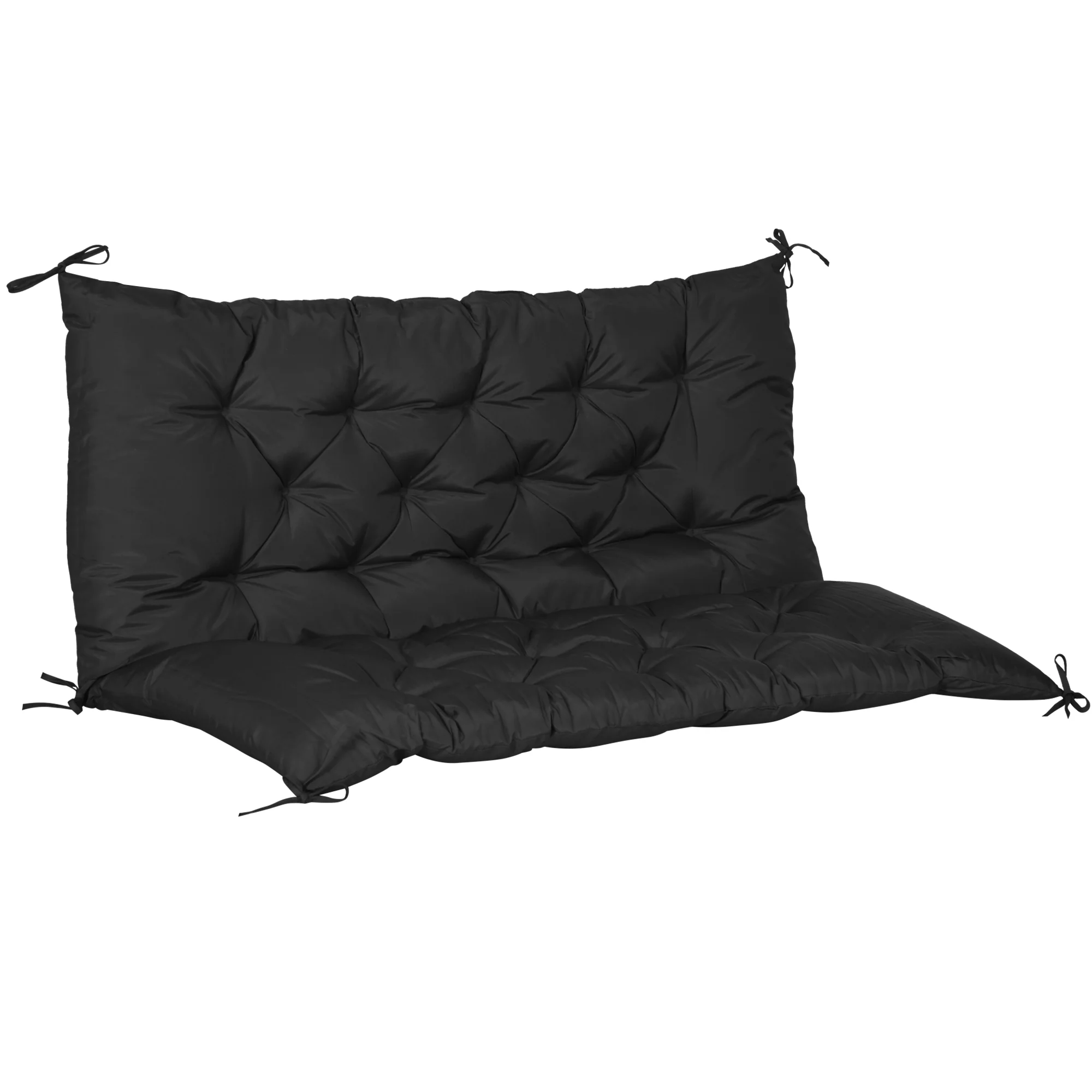 2 Seater Garden Bench Cushions, Non-Slip Soft Pad with Backrest, 47" x 43" x 5", Black