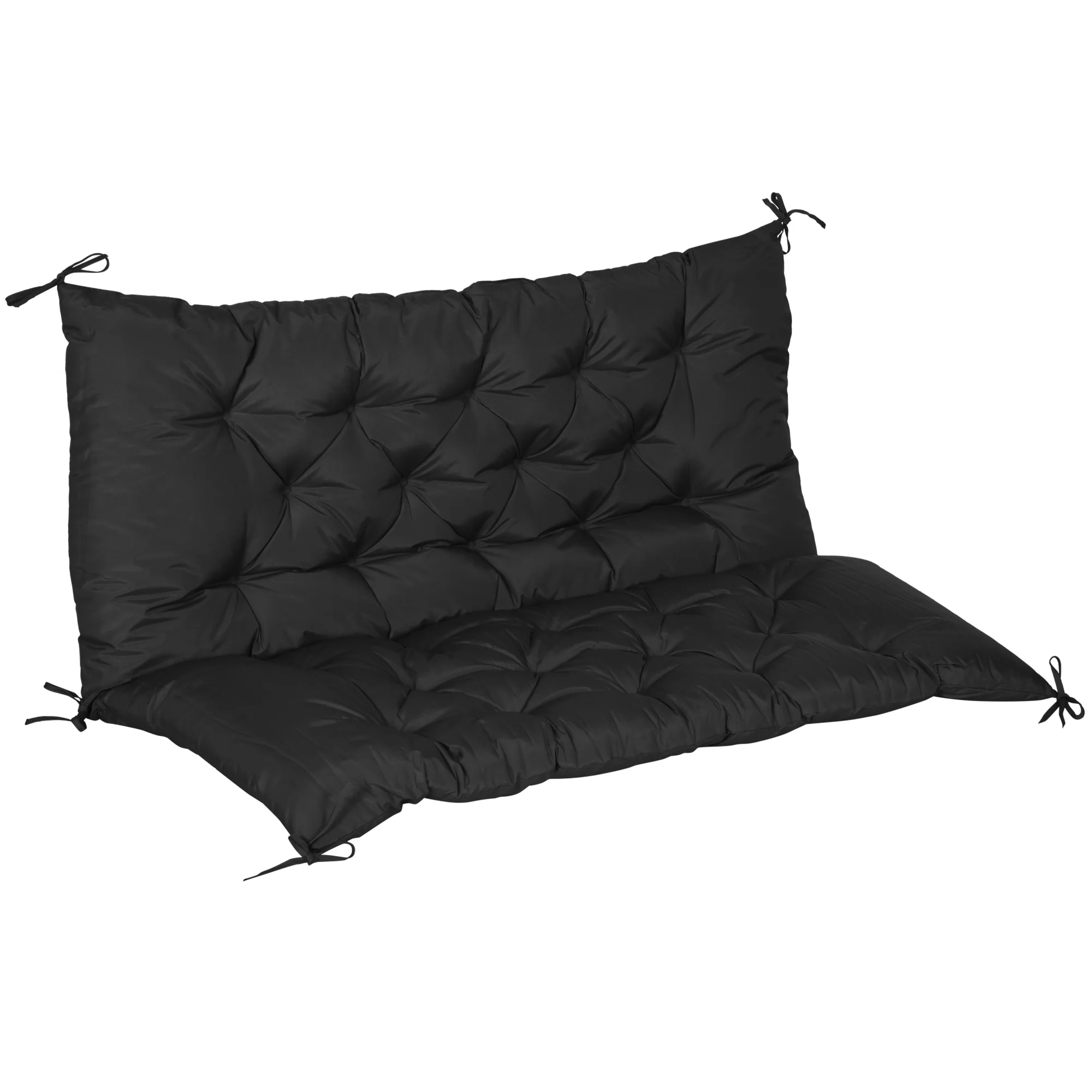 2 Seater Garden Bench Cushions, Non-Slip Soft Pad with Backrest, 47" x 43" x 5", Black - Image 2