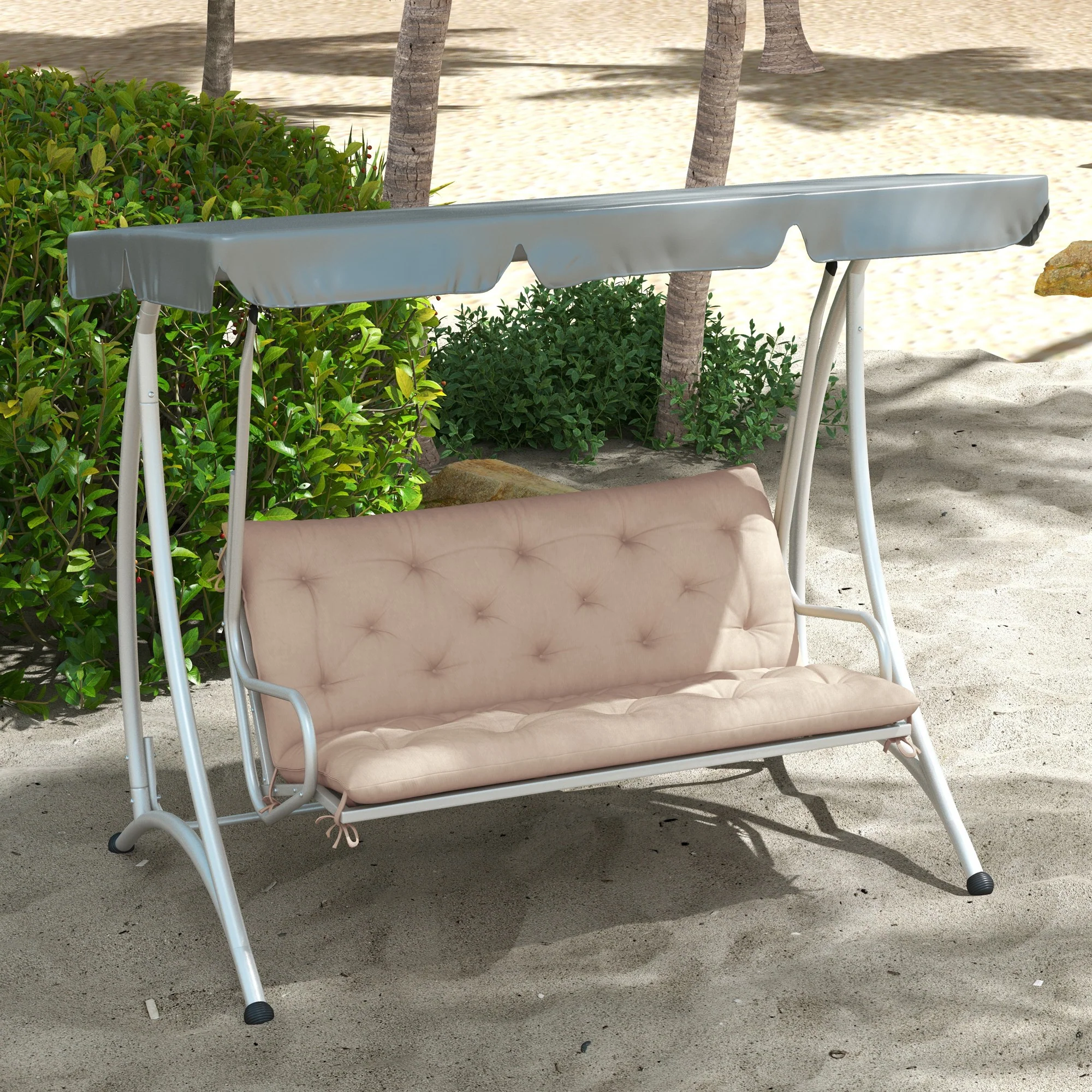 2 Seater Garden Bench Cushions, Non-Slip Soft Pad with Backrest, 47" x 43" x 5", Khaki - Image 3