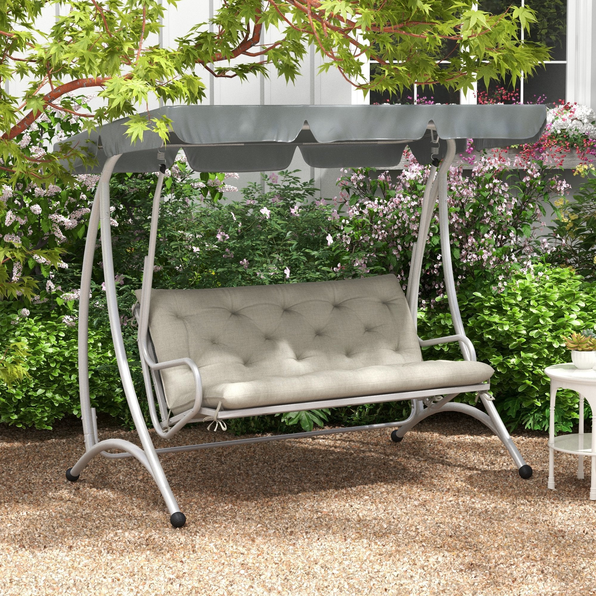 2 Seater Garden Bench Cushions, Non-Slip Soft Pad with Backrest, 47" x 43" x 5", Light Grey - Image 4